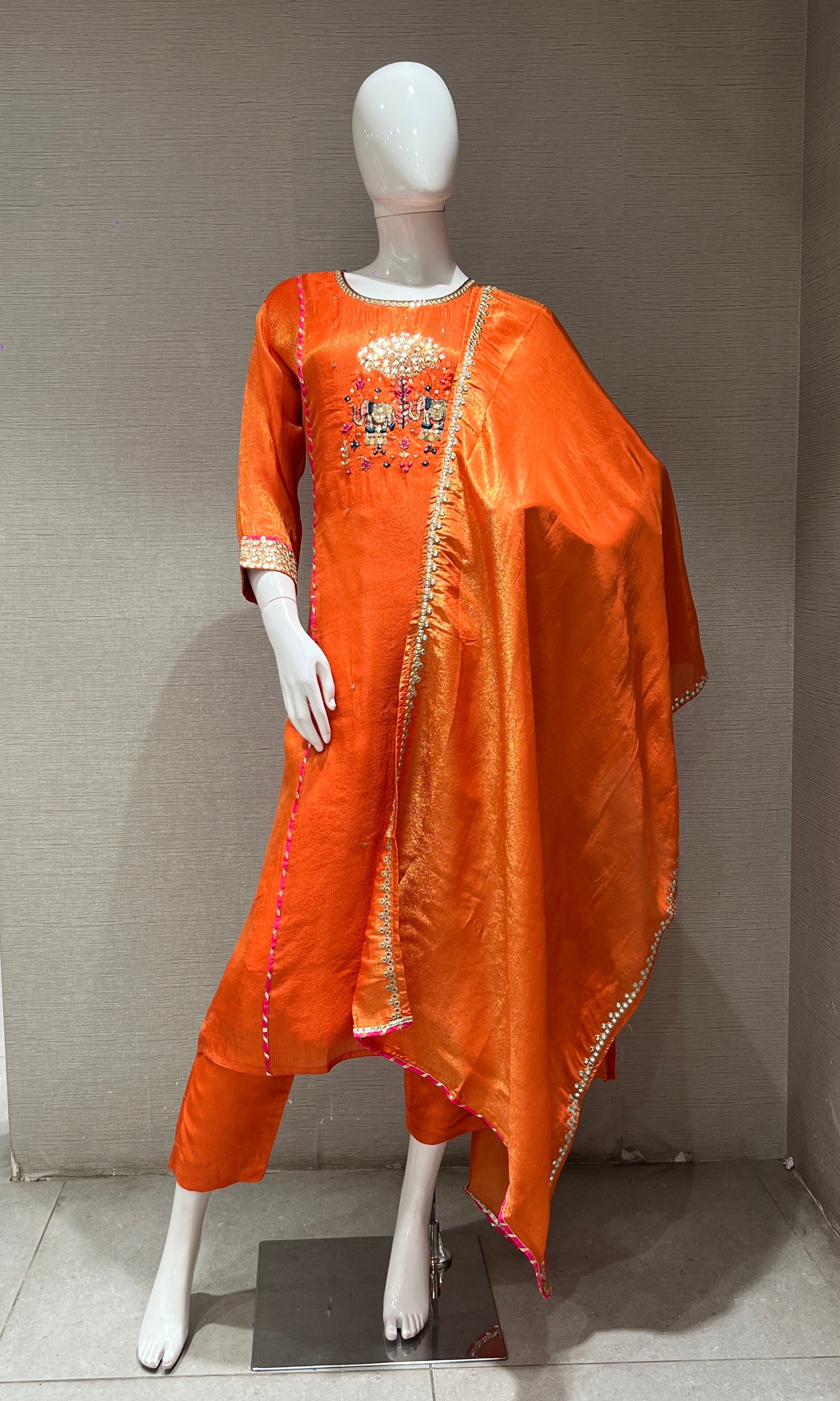 ORANGE EMBROIDERED kurta set with dupatta