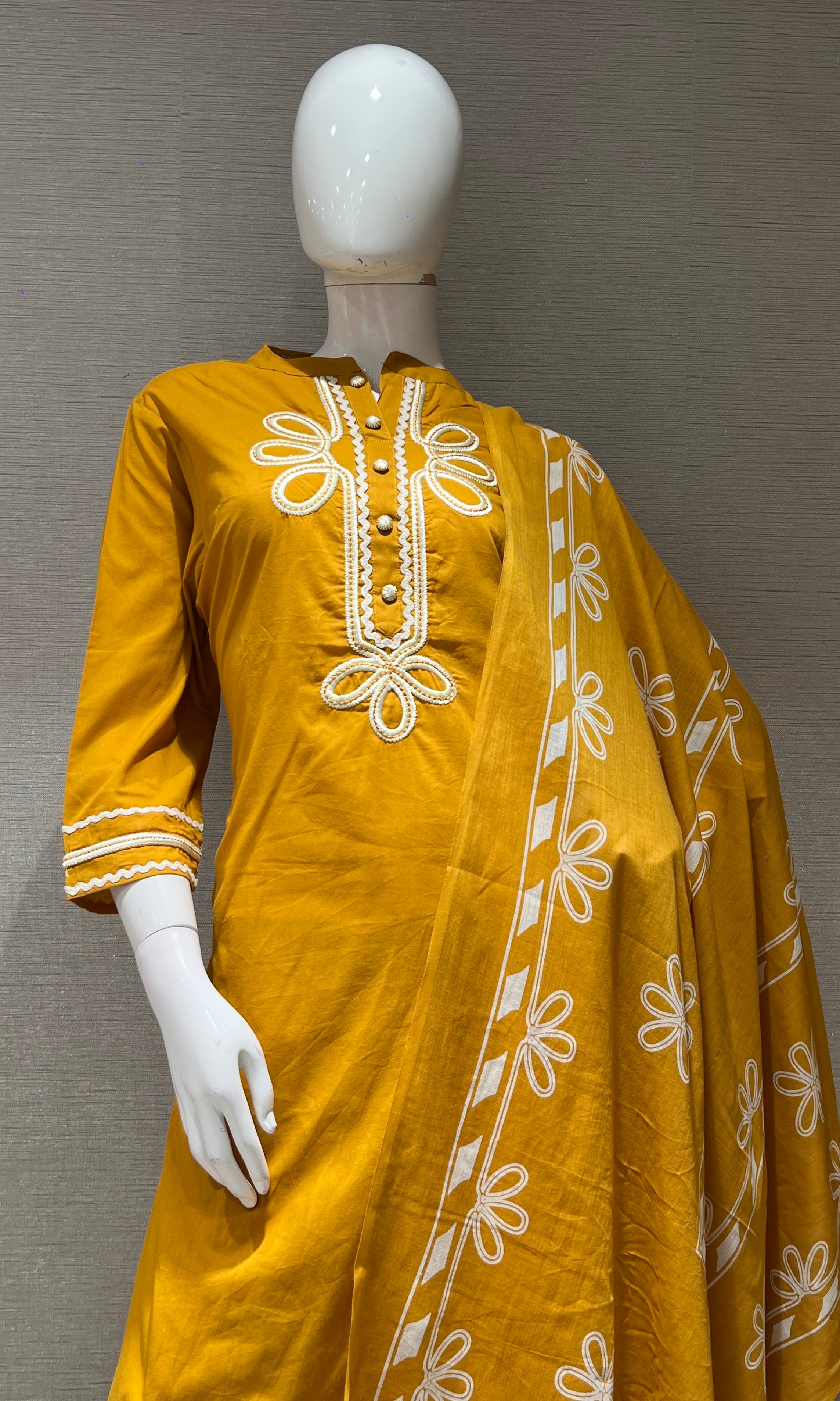 Mustard yellow FLORAL kurta set WITH PALAZZO PANTS