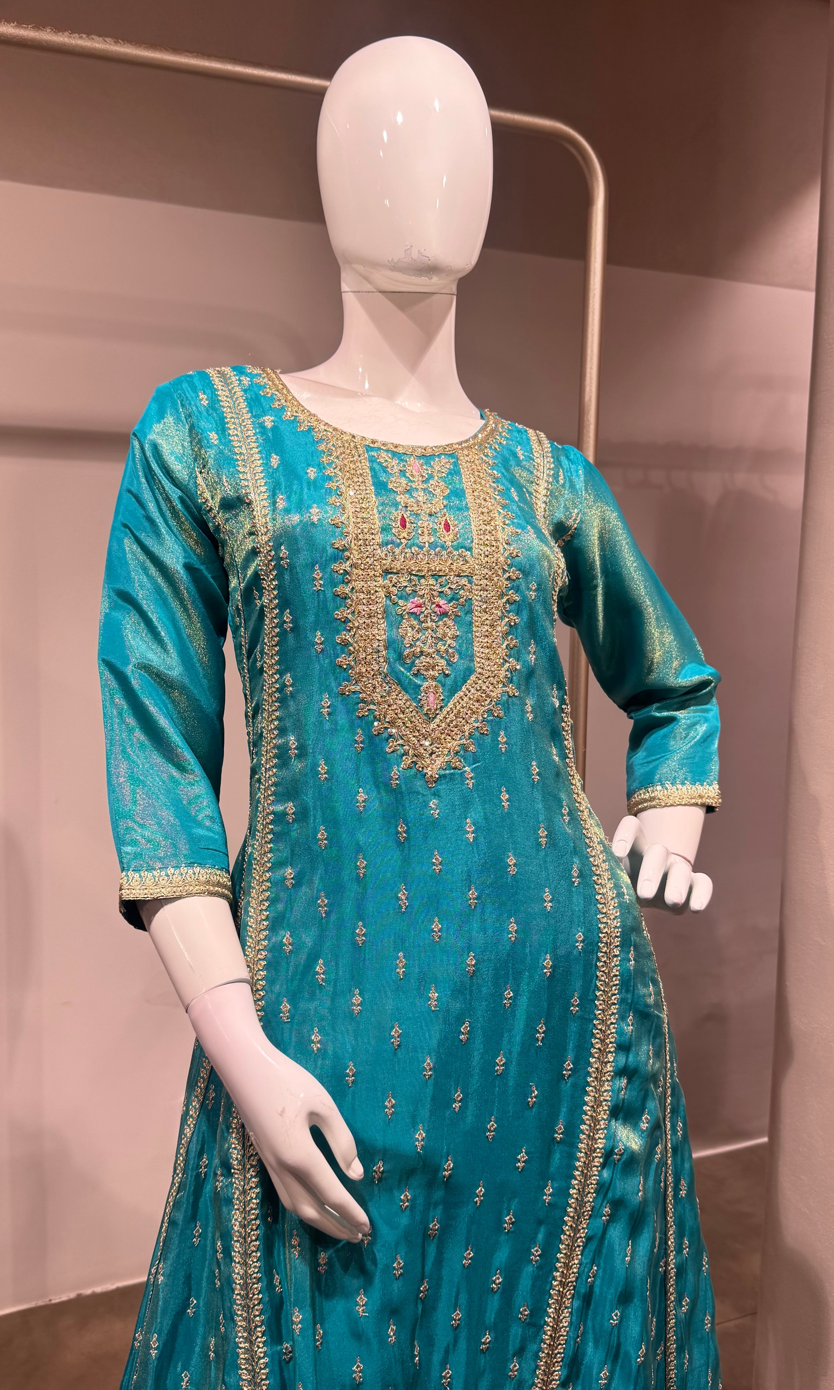 Blue golden embroidered kurta set