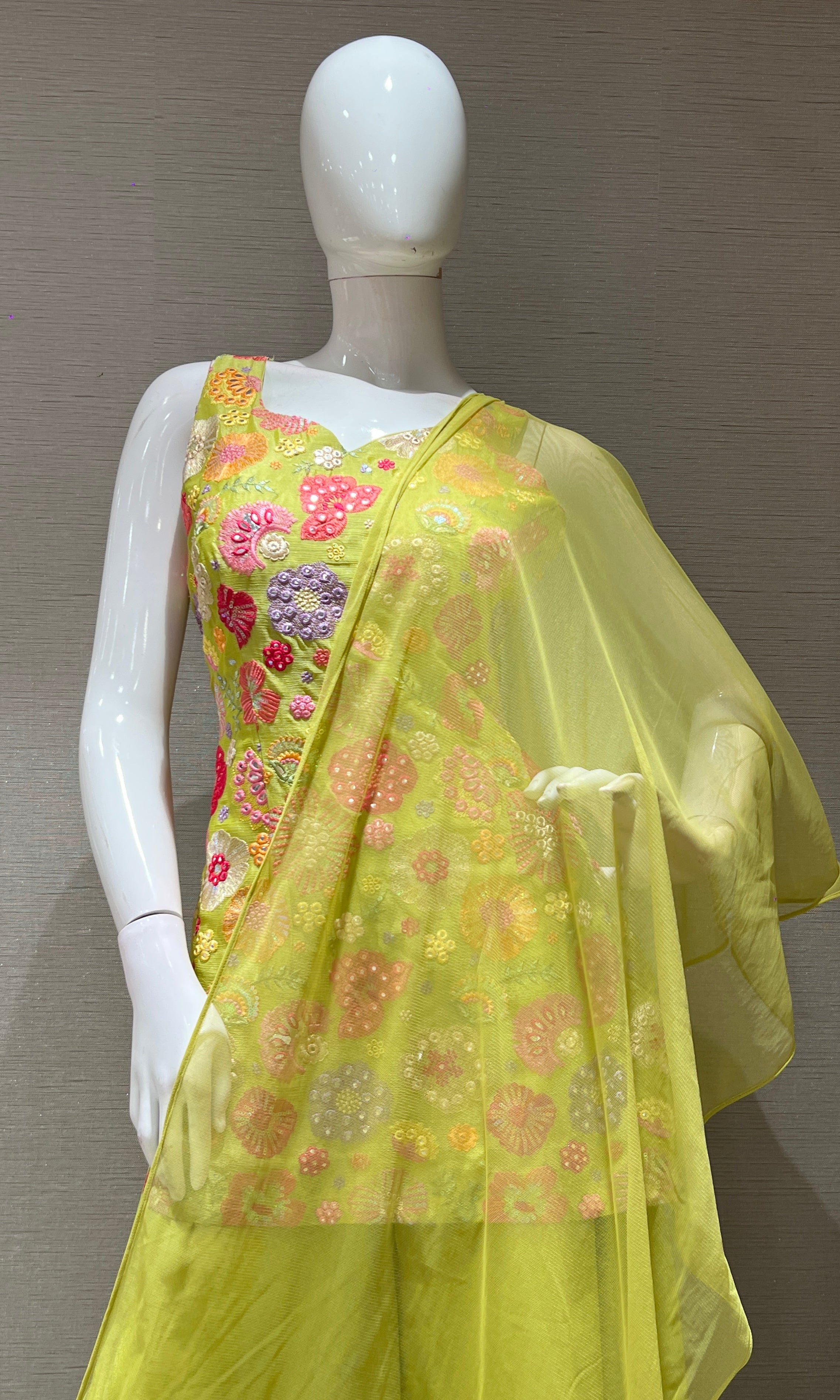 PARROT GREEN FLORAL PEPLUM SHARARA SET