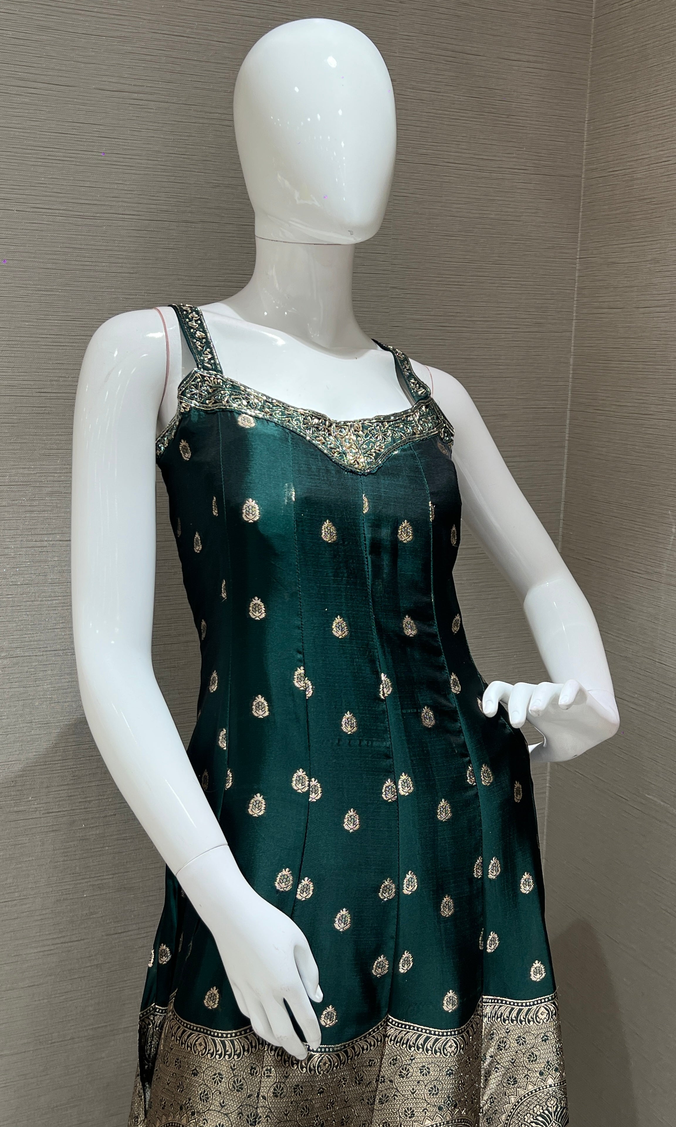 Green Anarkali with Gold Print embroidery