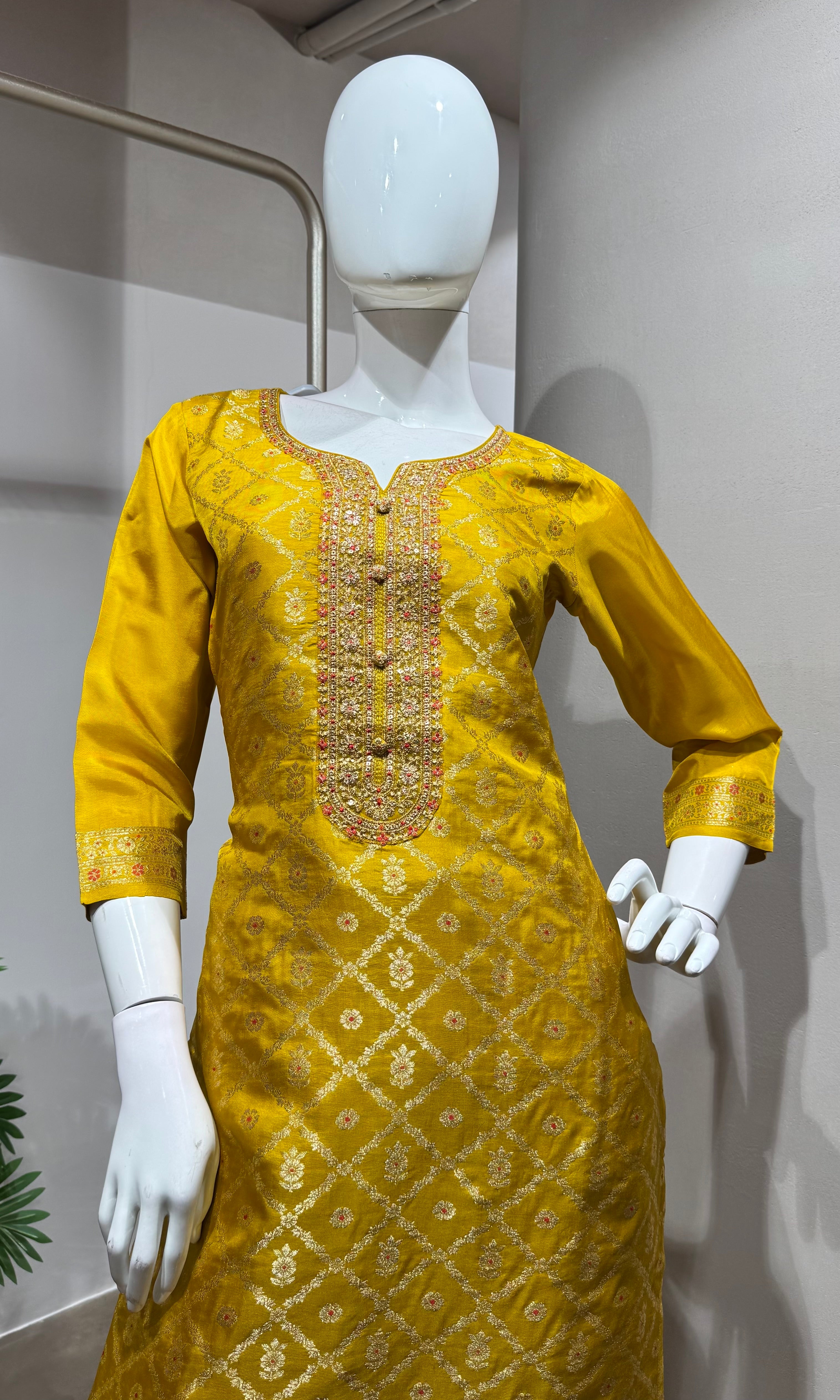 Yellow banarasi Silk KURTA set
