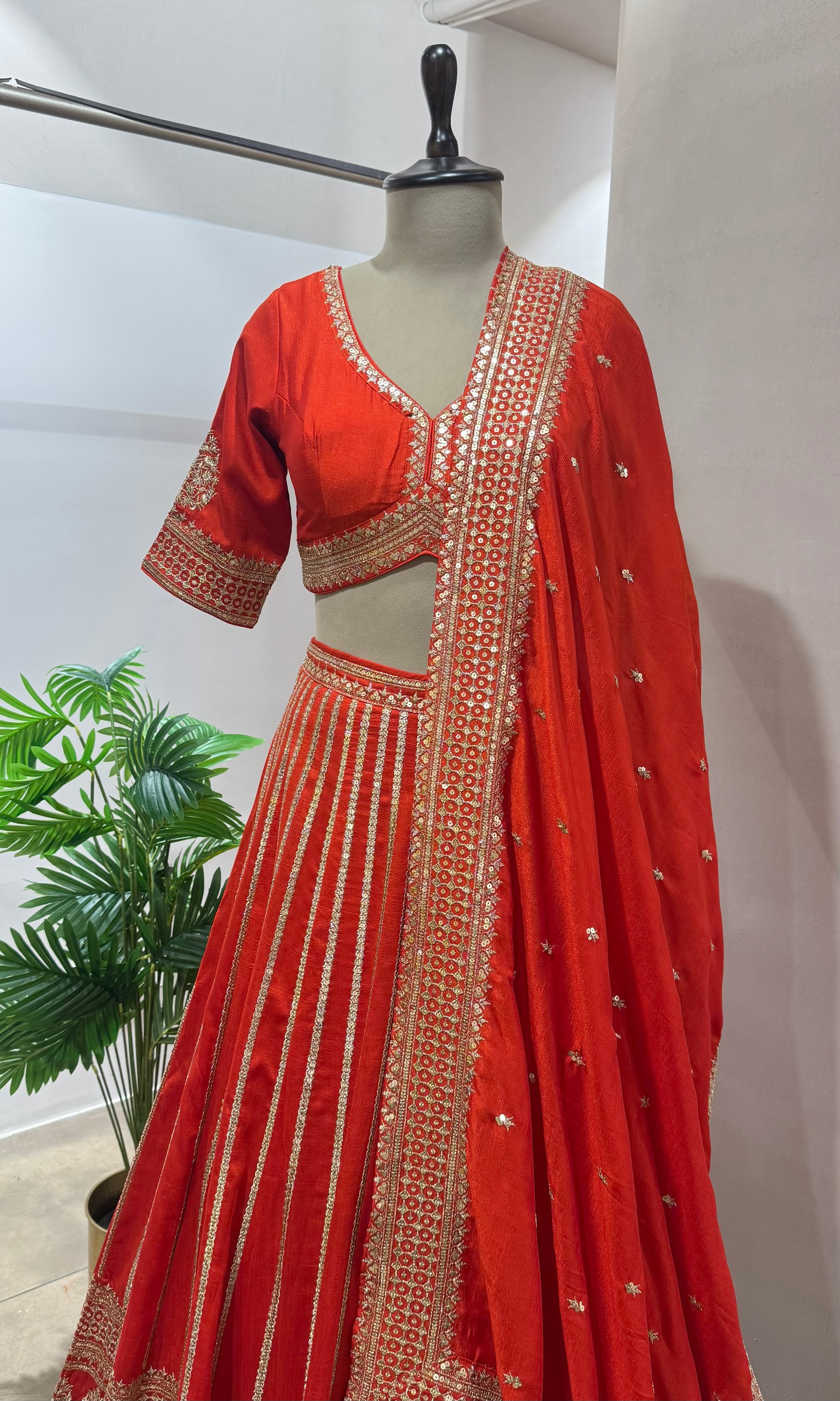 Orange GOLDEN EMBROIDERY Lehenga