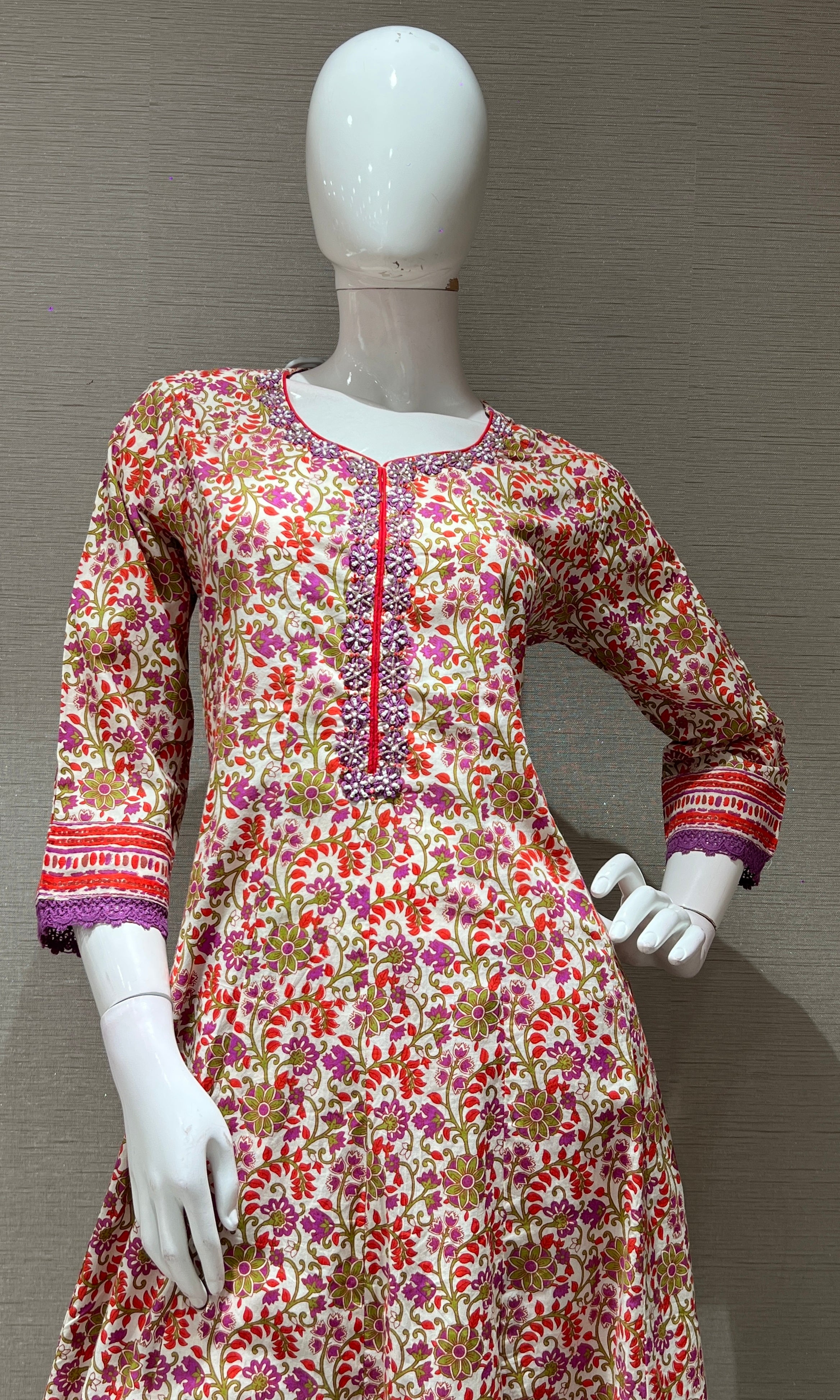 ORANGE FLORAL ETHNIC PRINTED KURTA SET