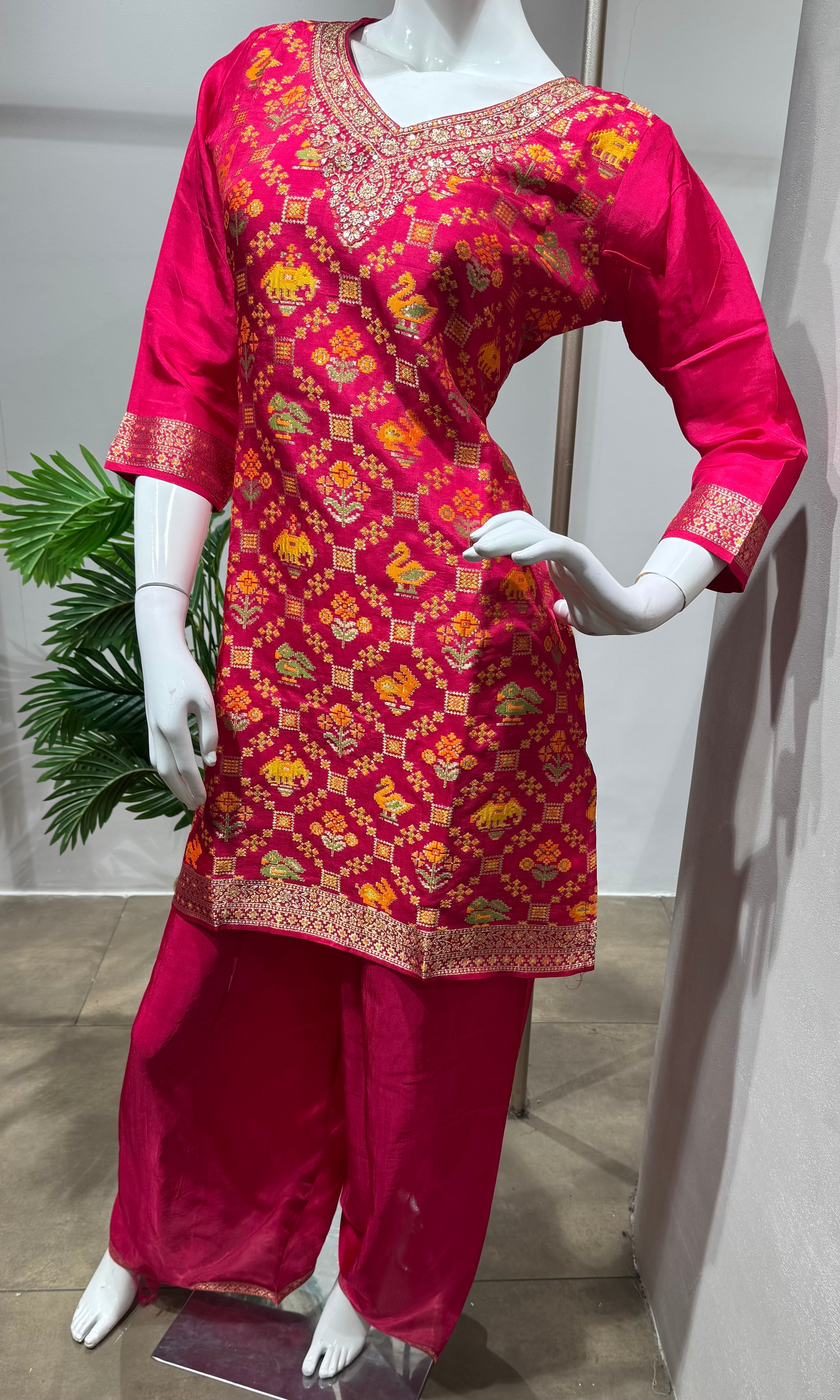 Pink Embellished Kurta with Flared Sharara Set