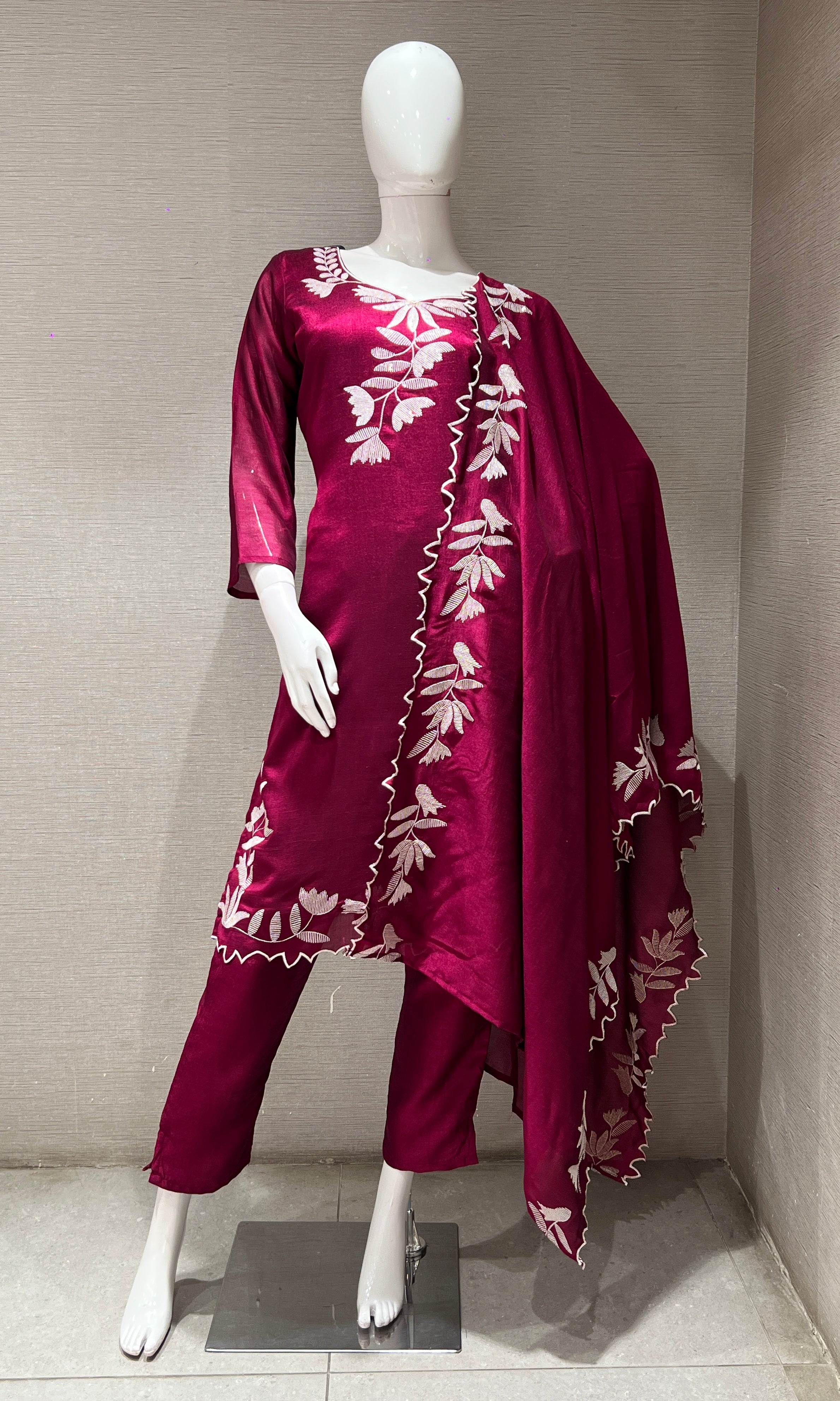 WINE FLORAL PRINTED KURTA SET