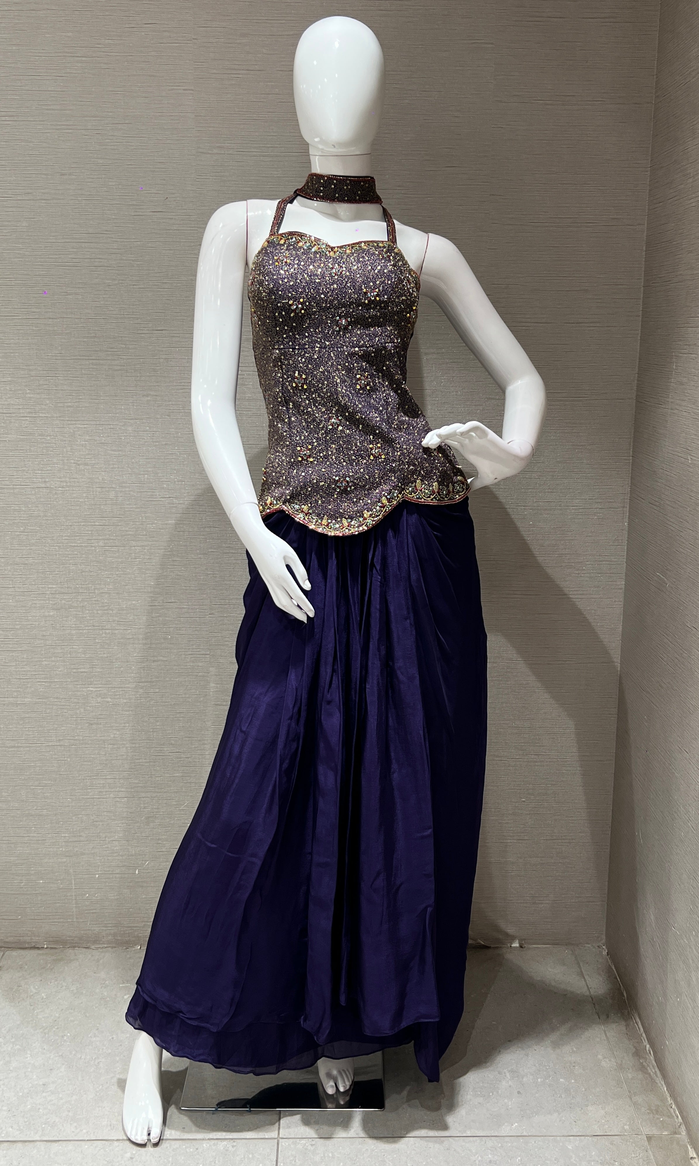Purple Corset Blouse with draped skirt