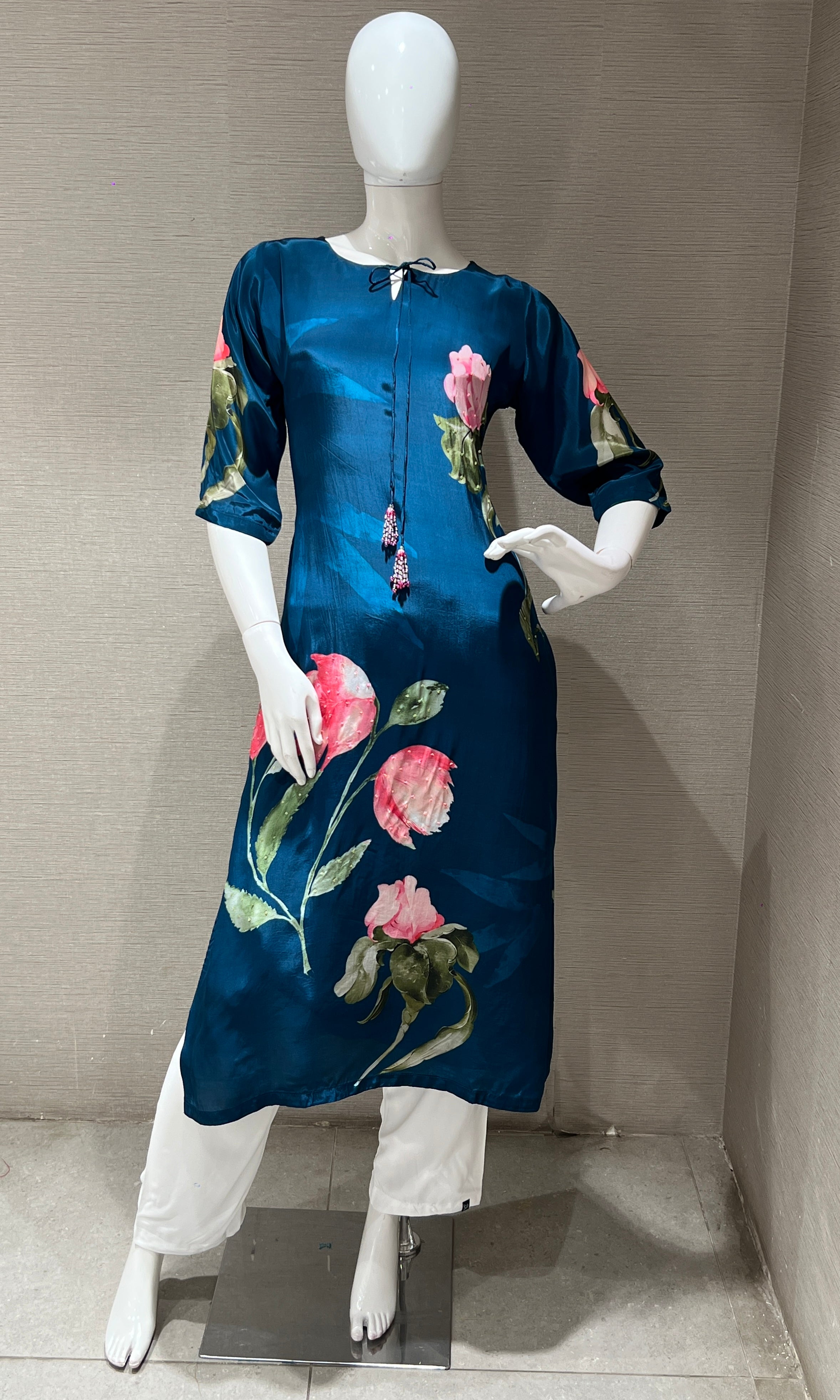 Navy blue floral print Kurti top