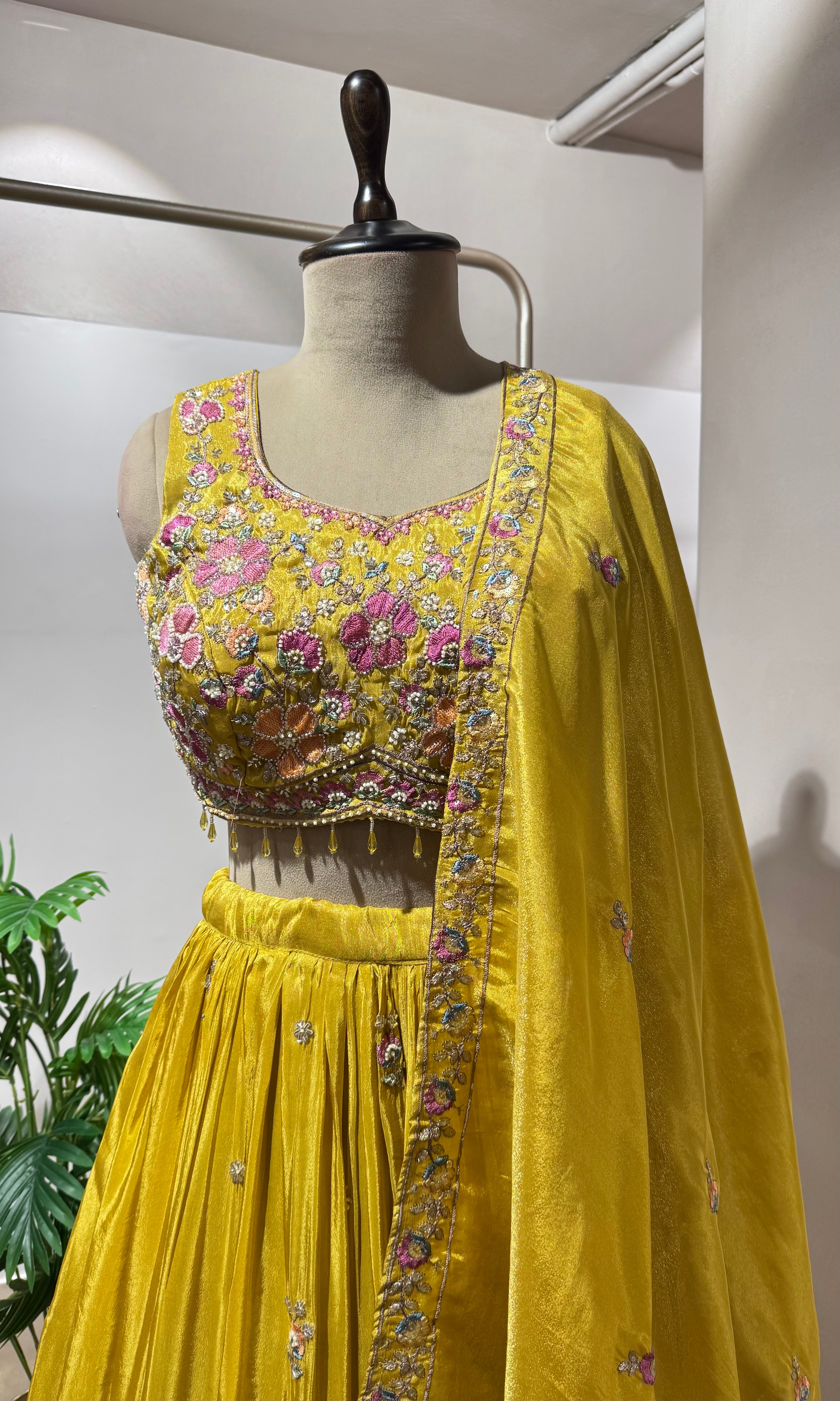 YELLOW floral thread LEHENGA SET
