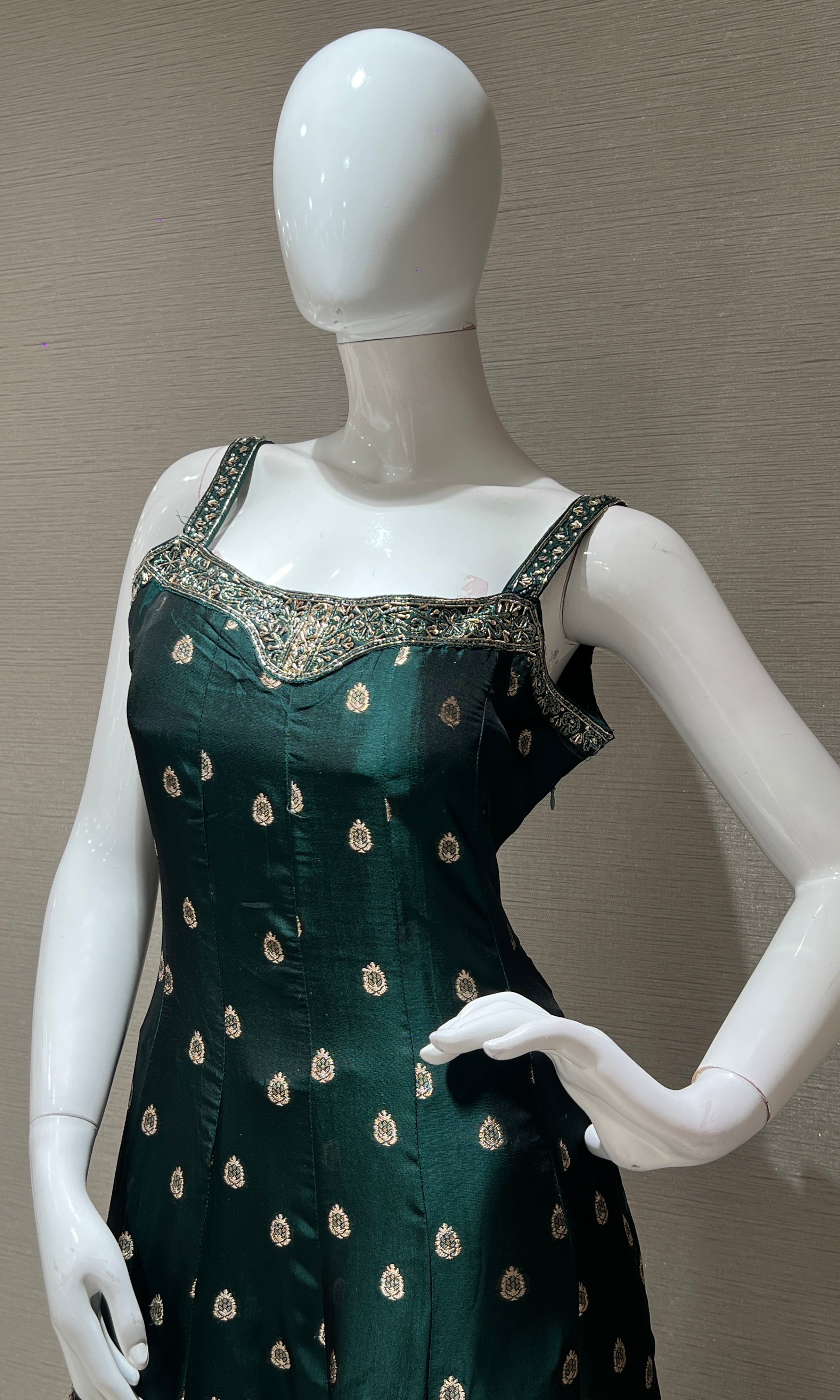 green and gold silk anarkali