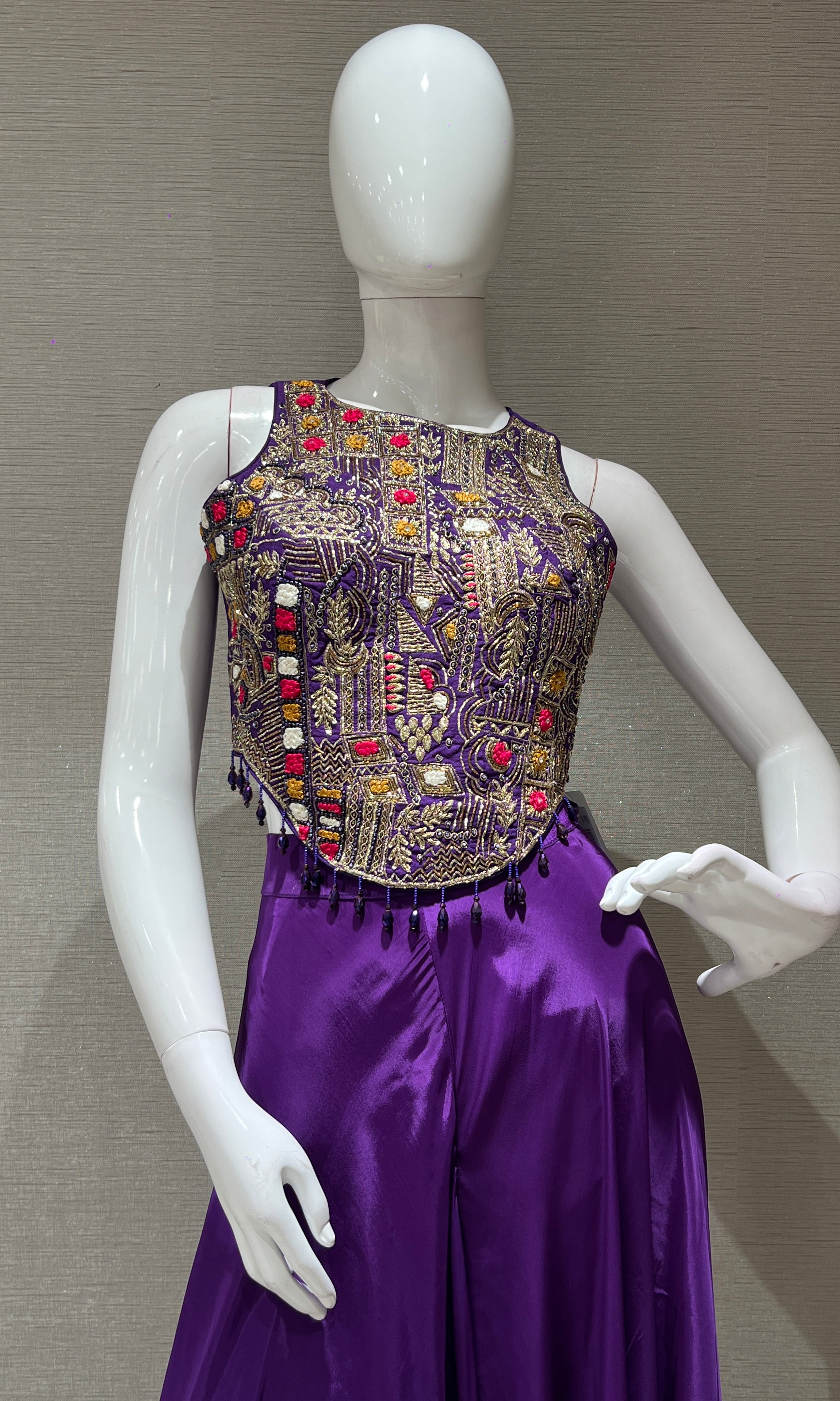 Purple multi embroidered corset BLOUSE palazzo SET
