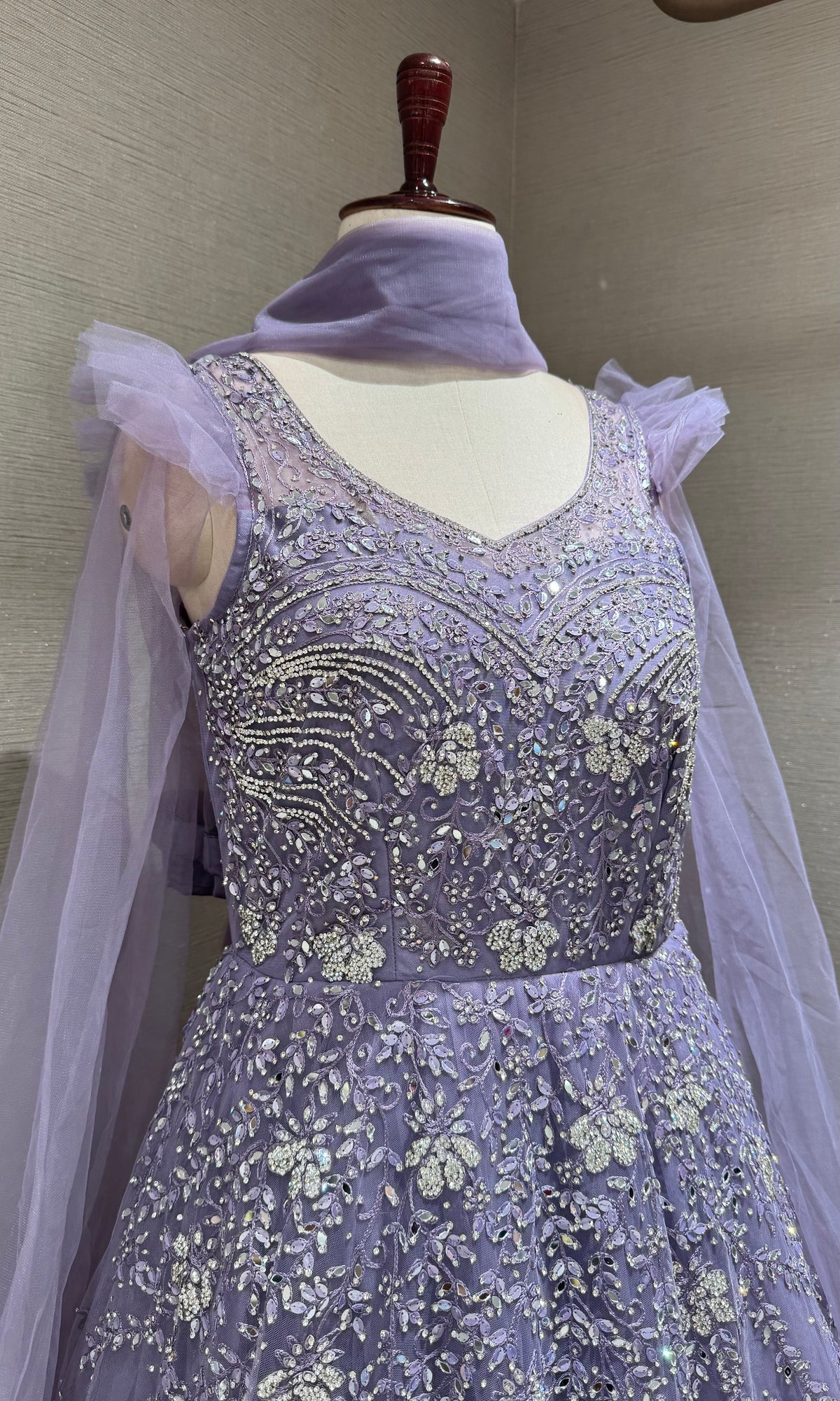 Light Purple Floral Gown with Silver Embellishments