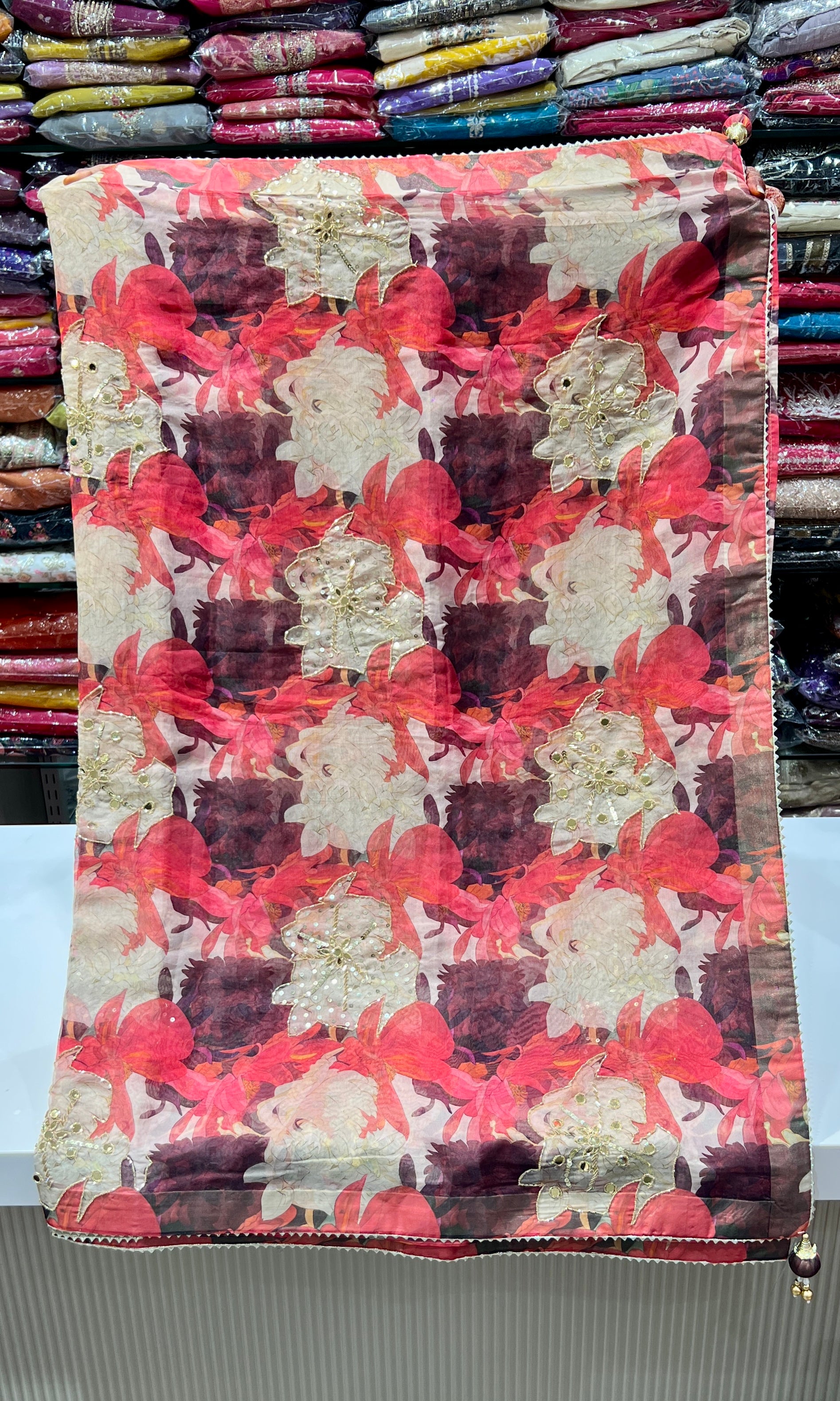 Multi colour floral saree with ready blouse