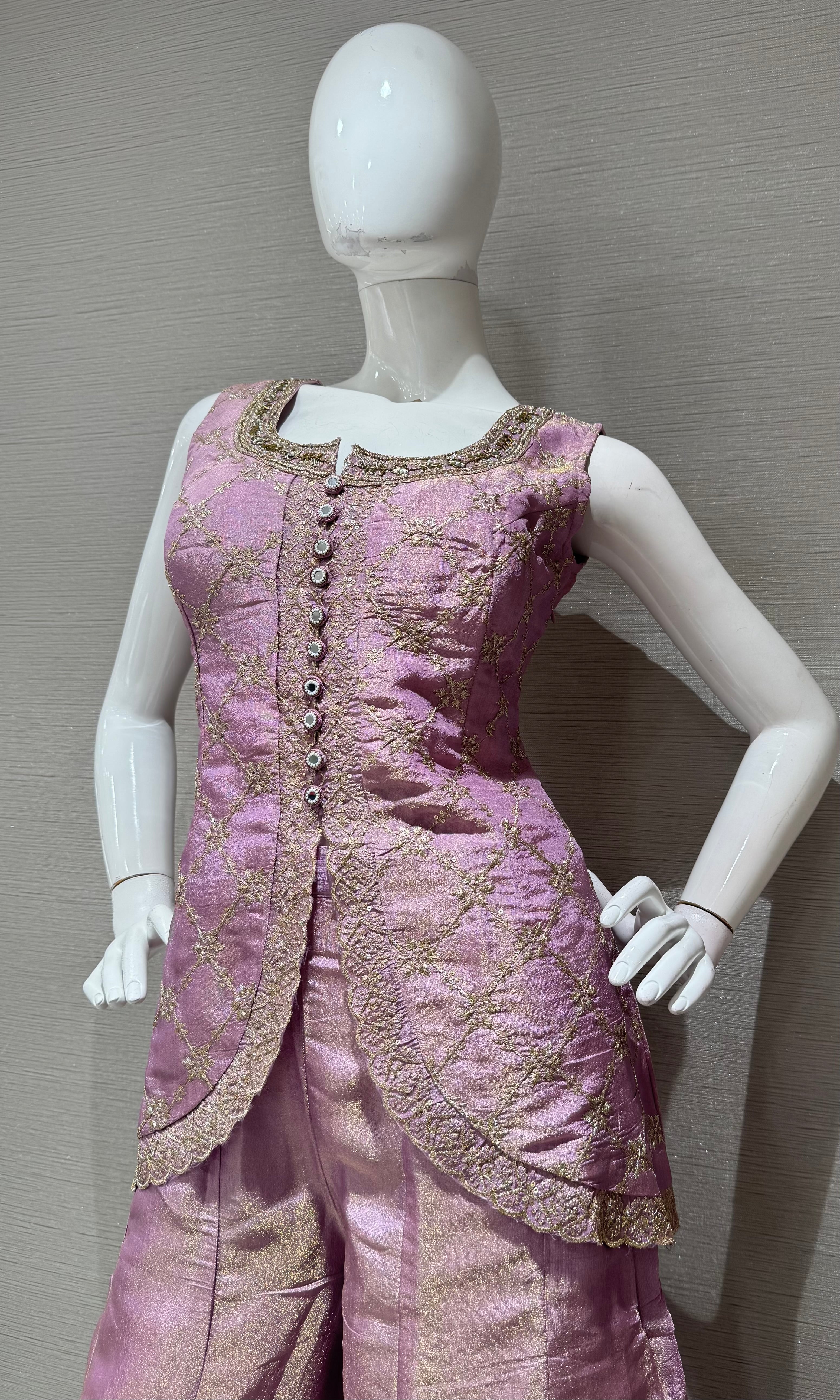 Lavender Pink Embroidered Sharara set with Dupatta