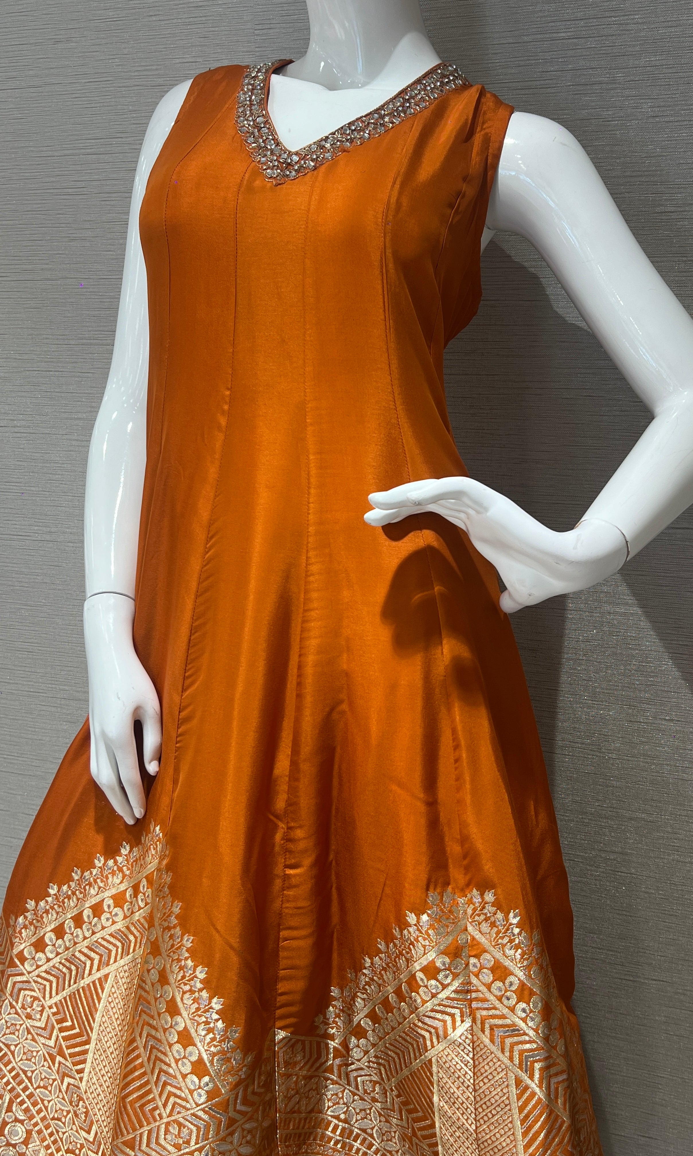 Orange Banarasi Anarkali with palazzo