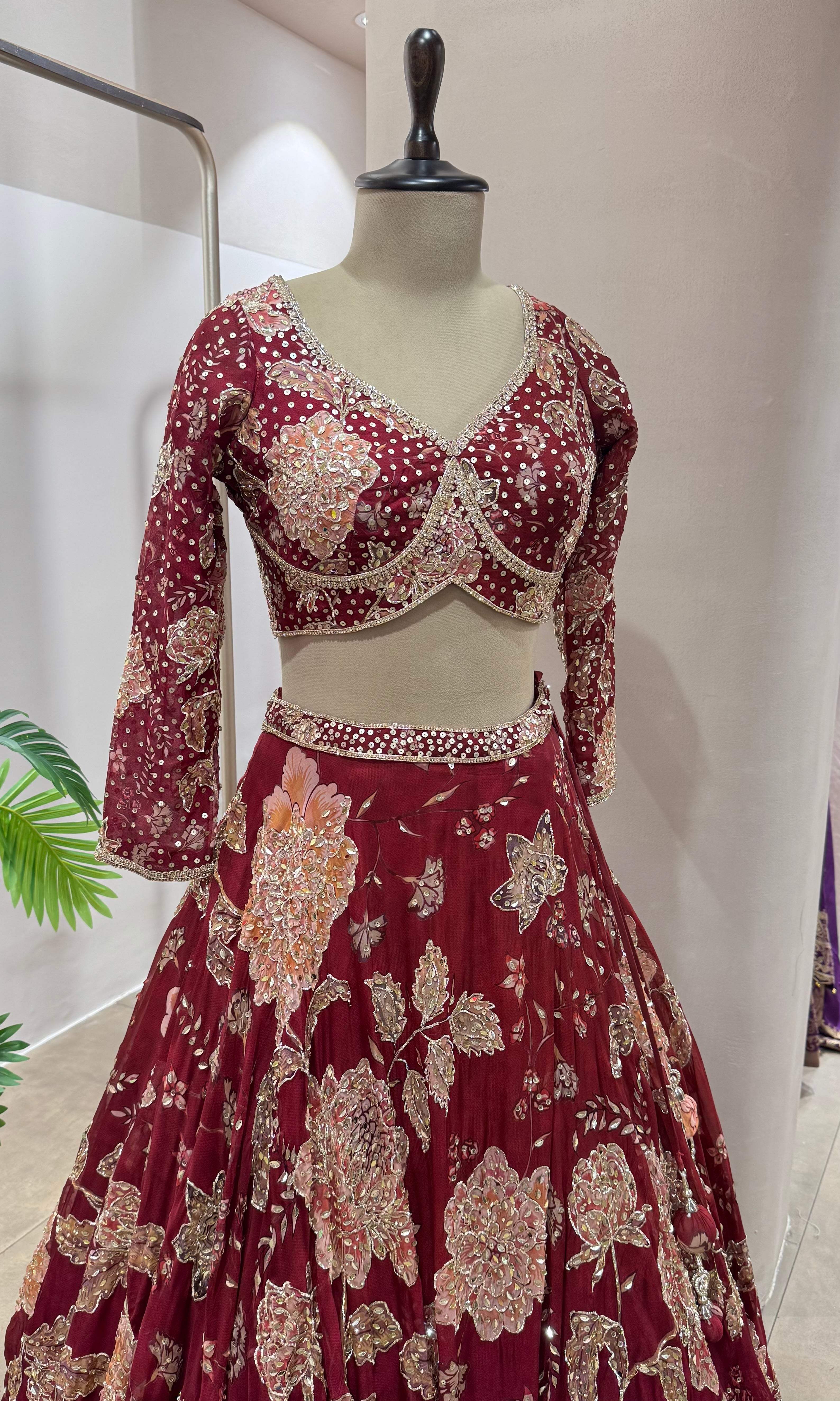 Maroon FLORAL EMBELLISHED lehenga