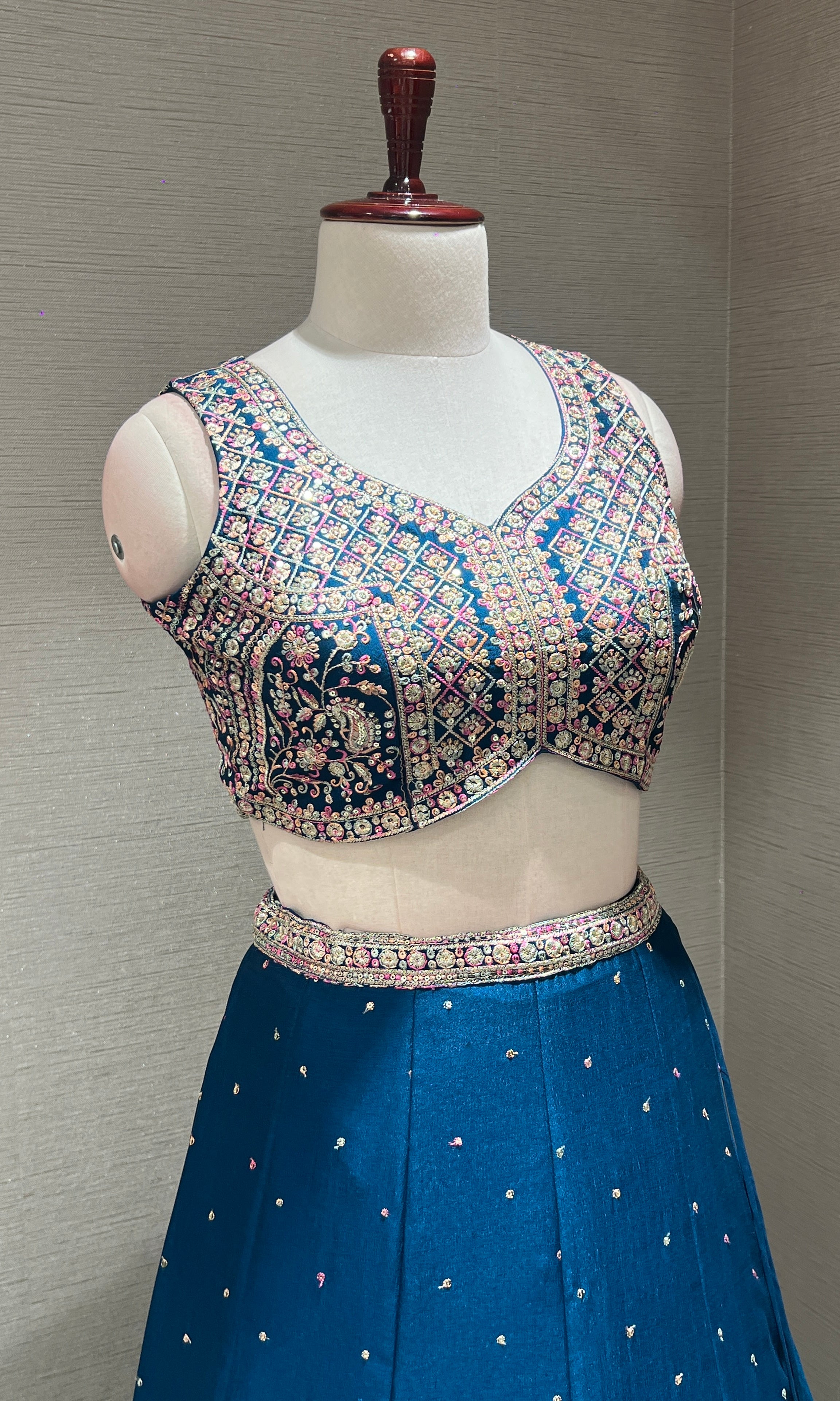 Rama Blue Mirrorwork Embroidered Lehenga Set