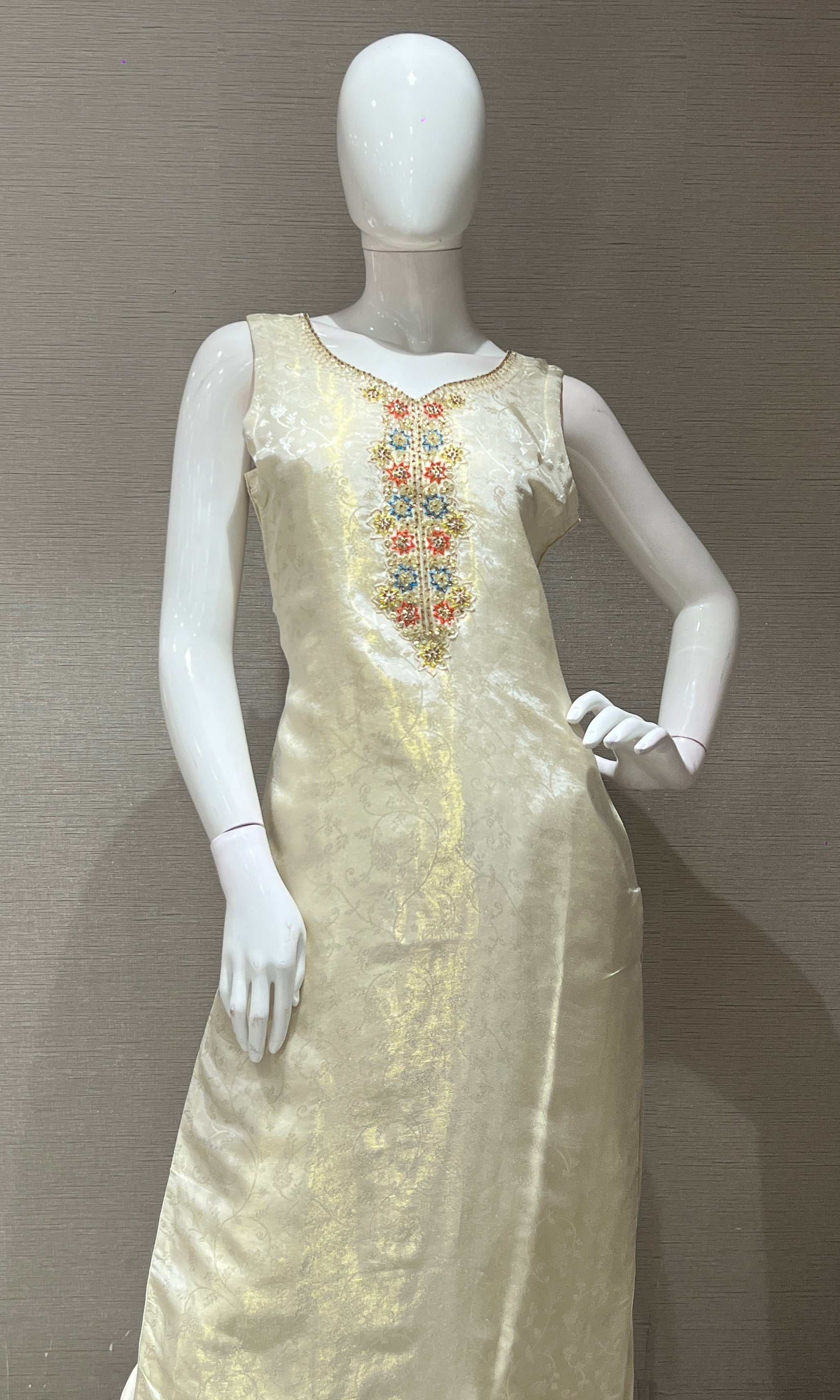 OFF white kurta set with Rainbow Dupatta