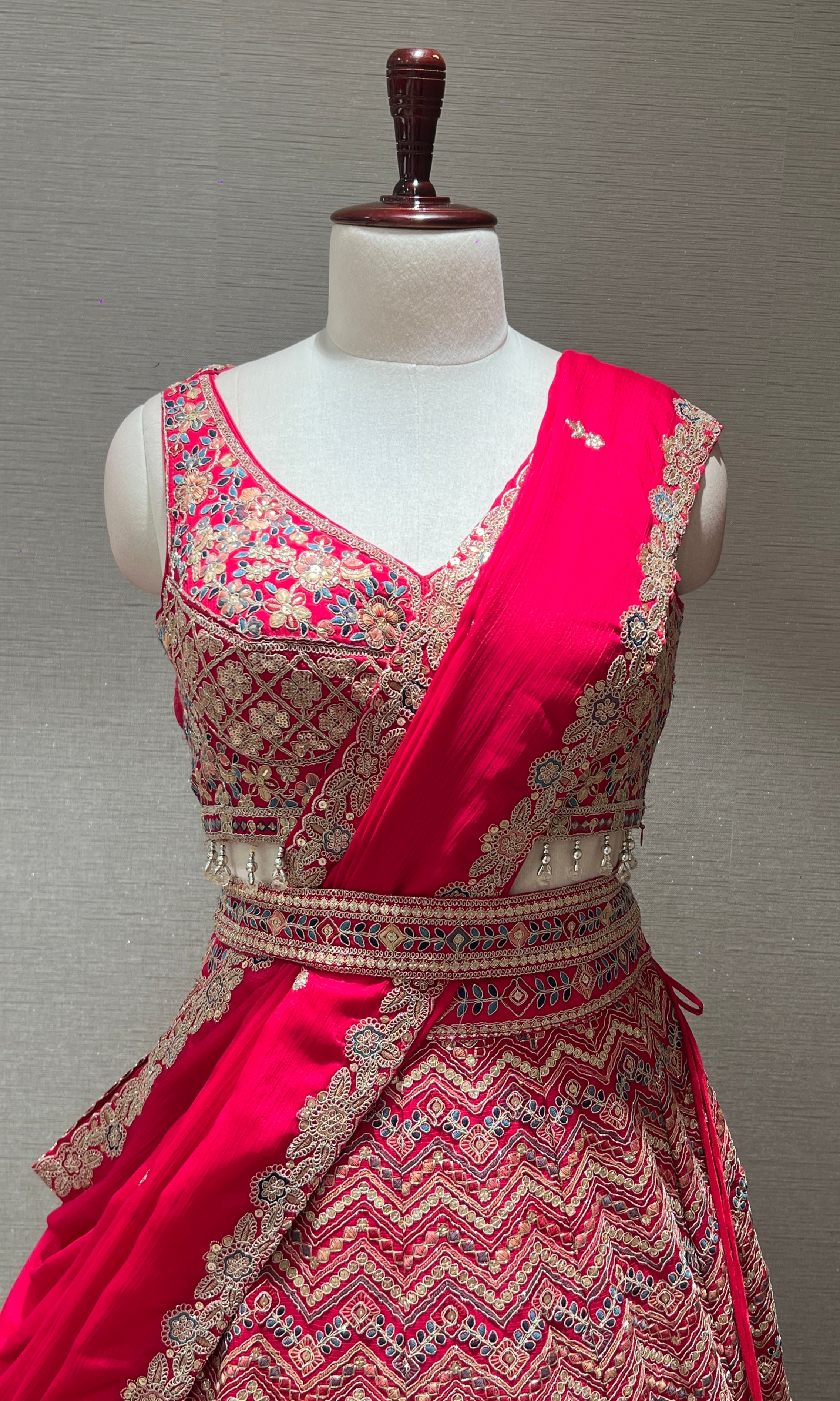lotus pink lehenga with intricate embroidery