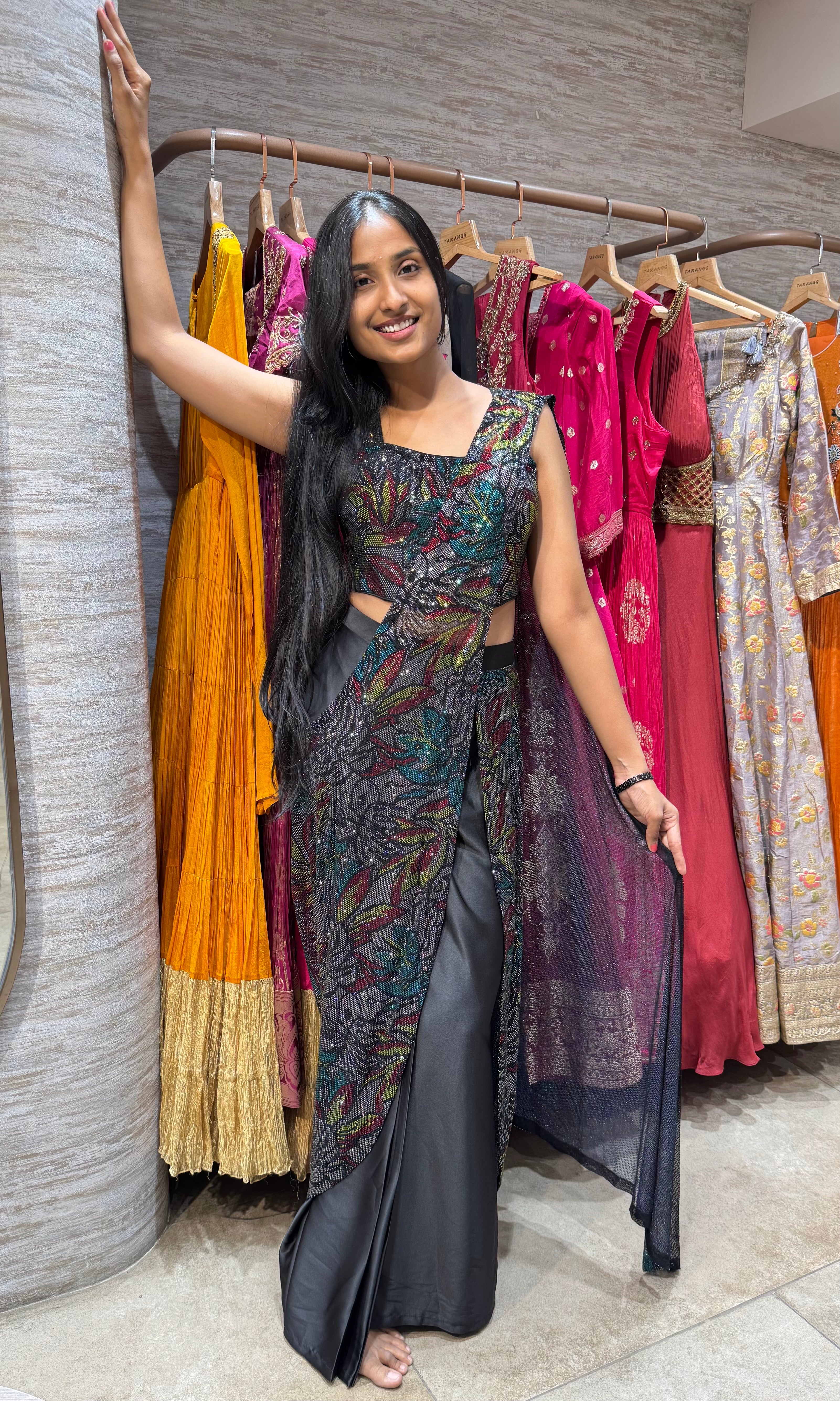 BLACK DRAPE SAREE WITH CORSET BLOUSE