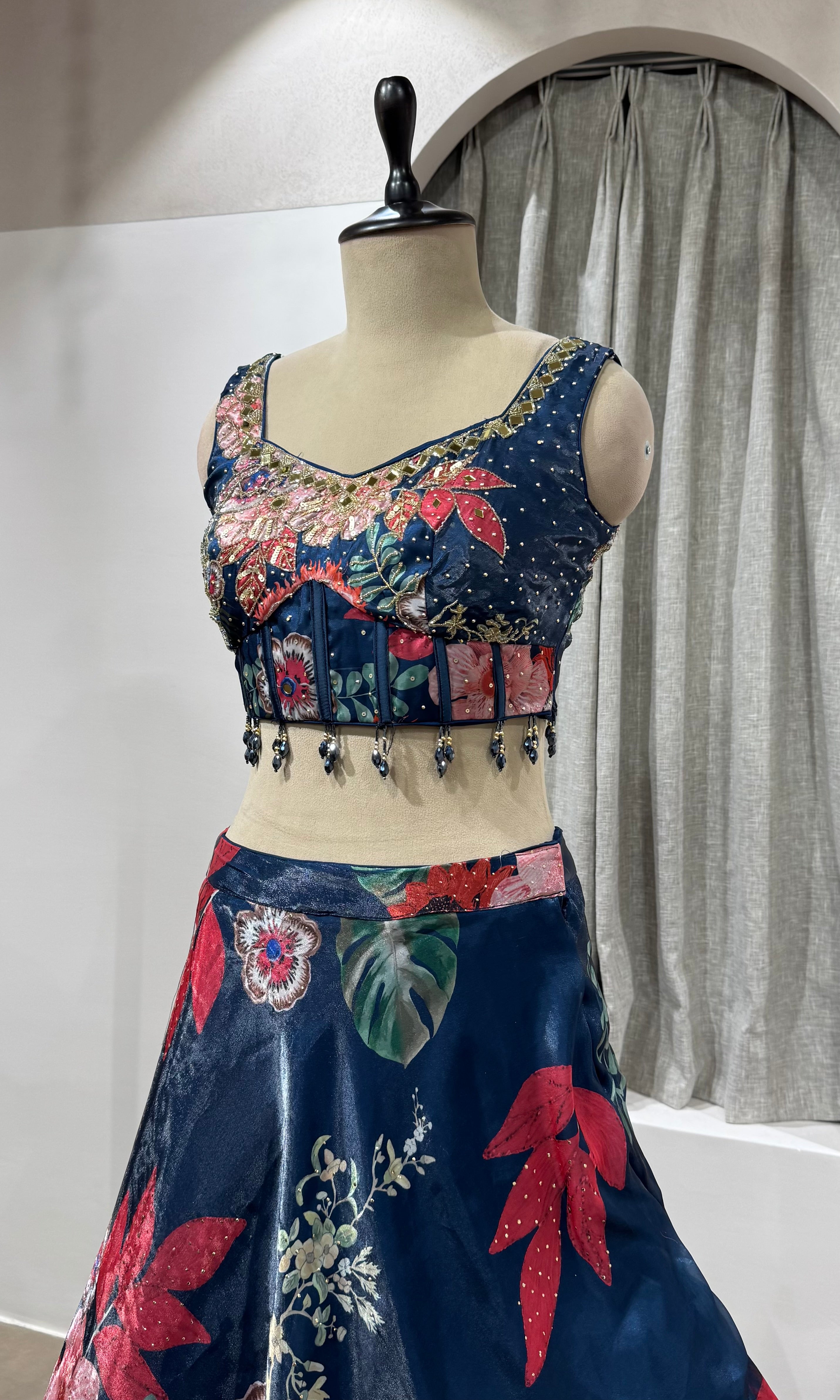 Navy Blue Floral Symphony sharara Set