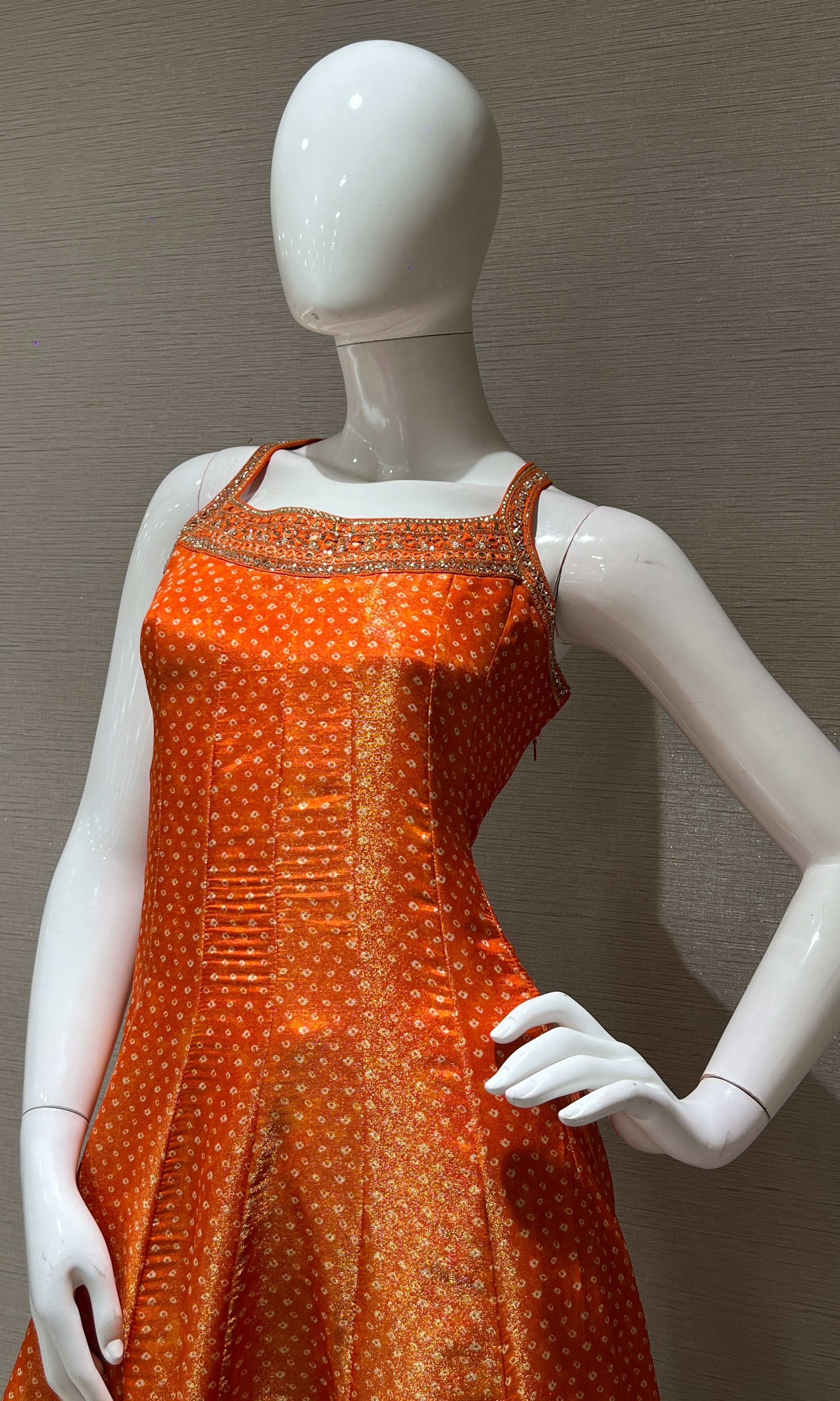 Orange Embroidered Sharara Set with Golden Stripes Dupatta