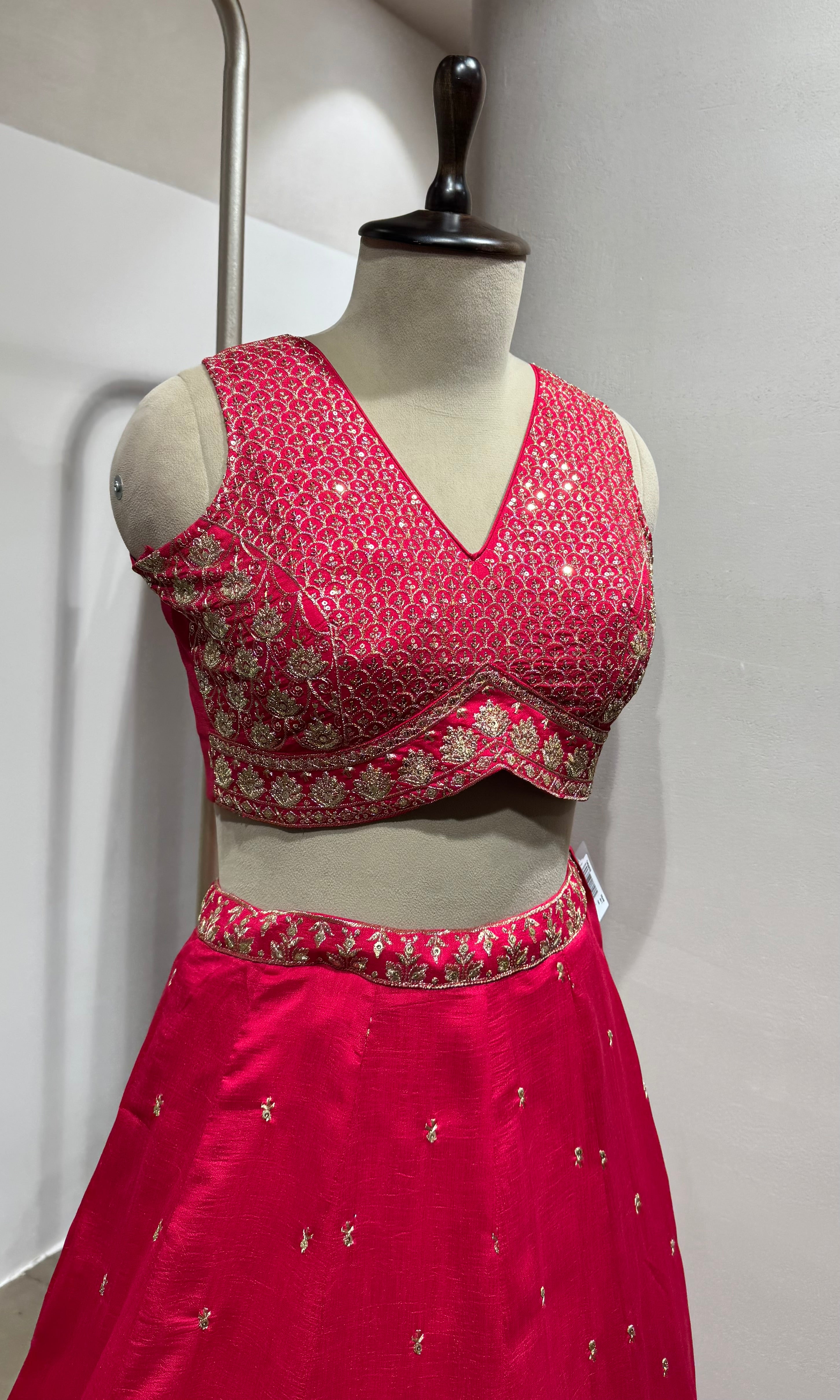 Rani Pink Raw Silk Embroidered Lehenga Set