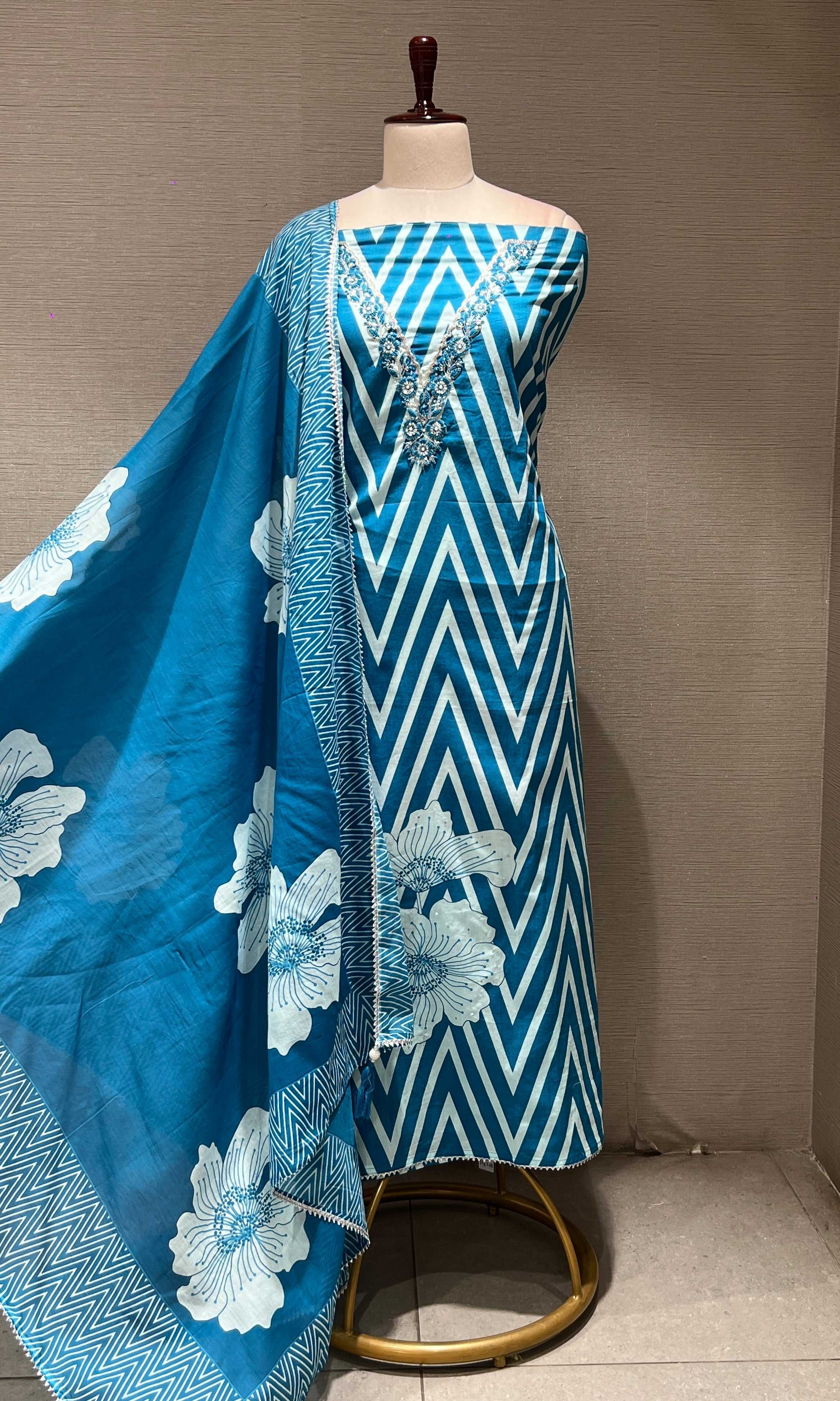 Blue floral dress material