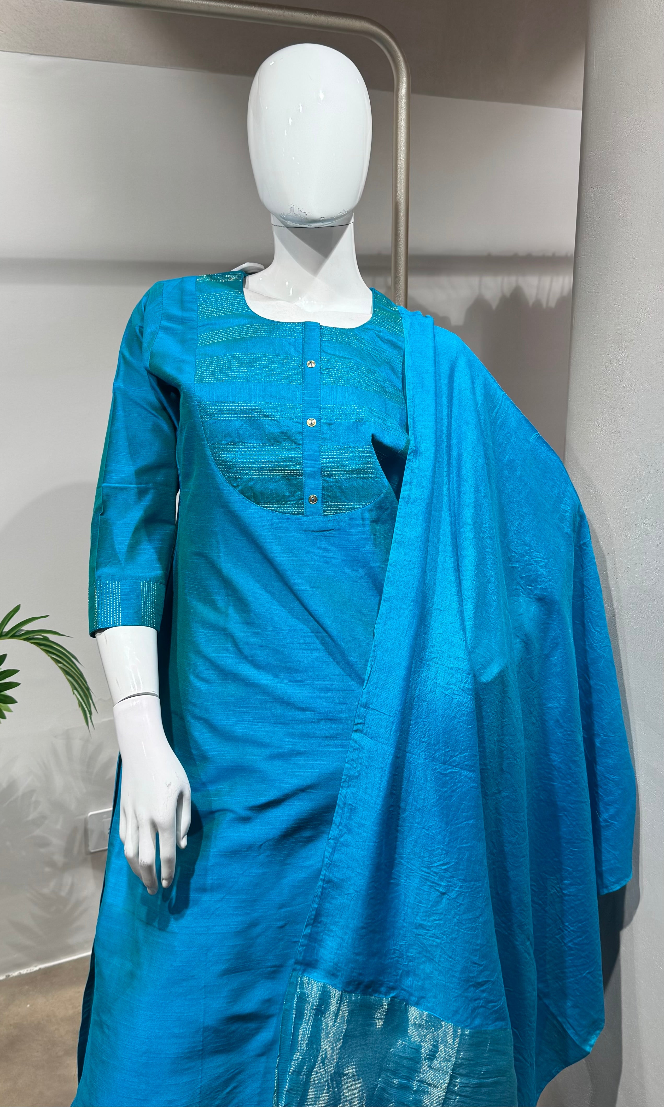 Rama Blue Embroidered Silk Kurta Set