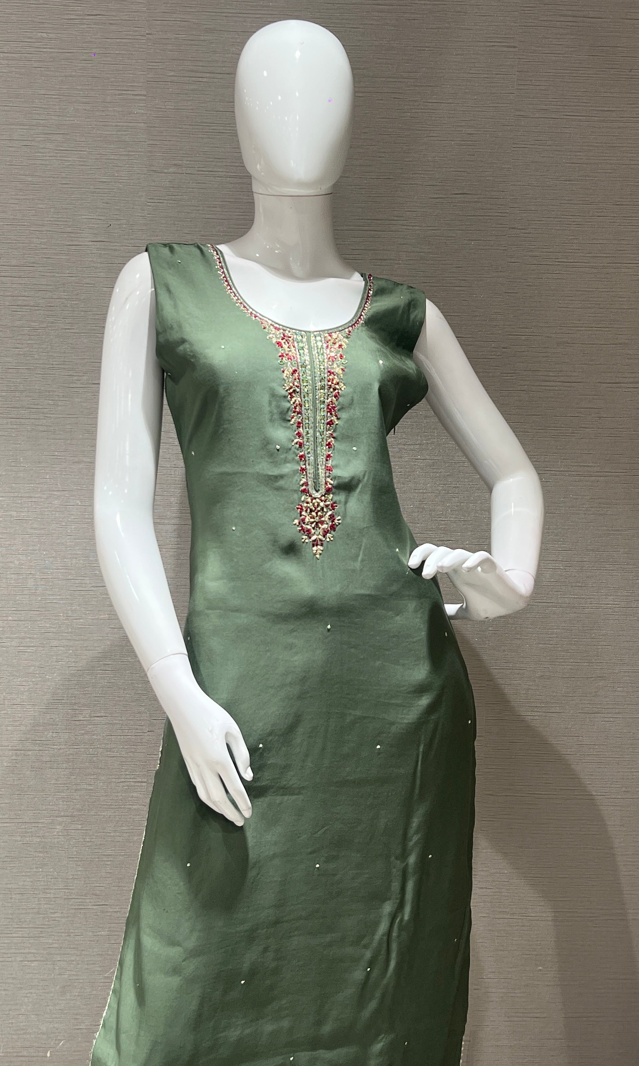 Green Embroidered Kurta Set with Woven Dupatta