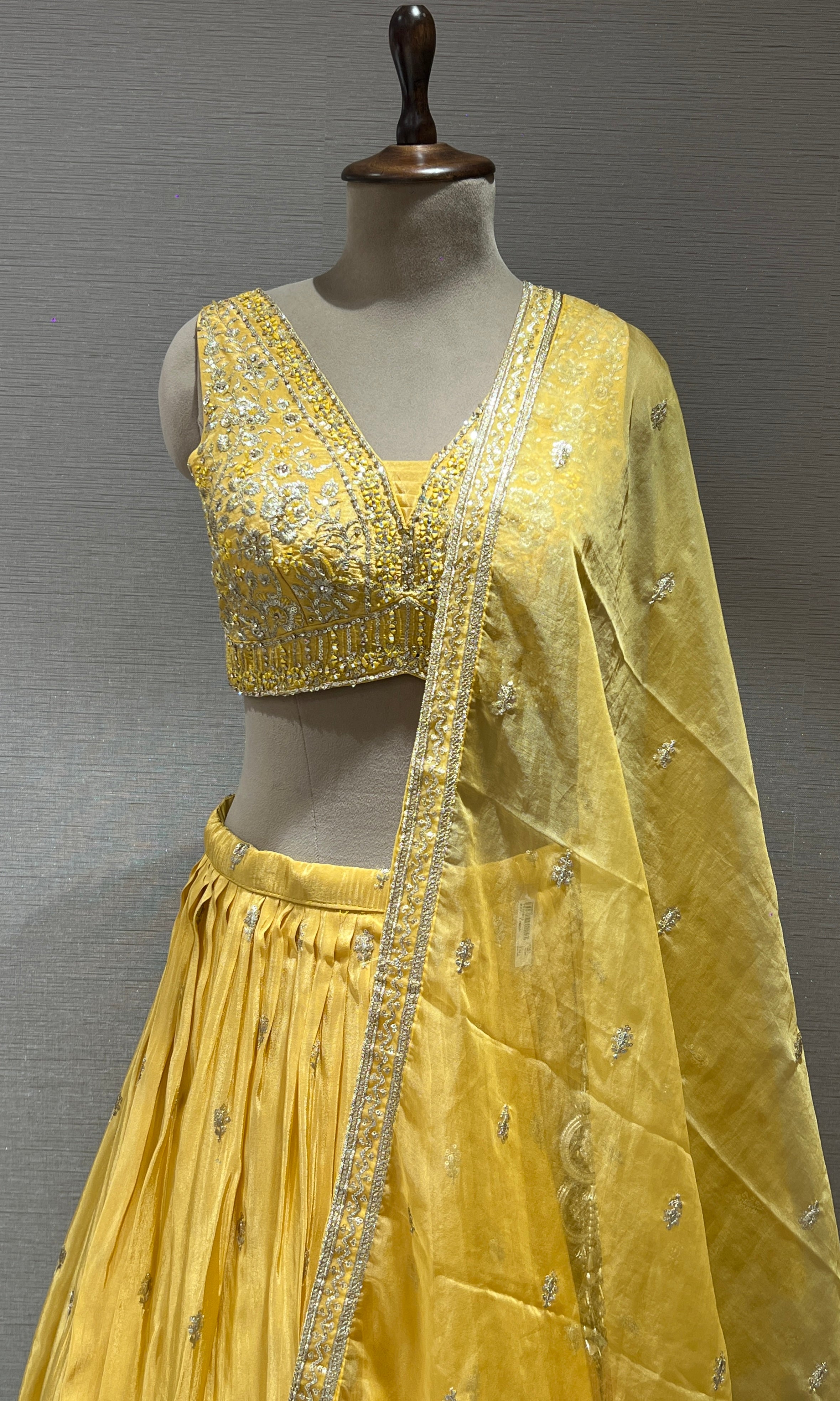 lemon Yellow Georgette Embroidered Lehenga
