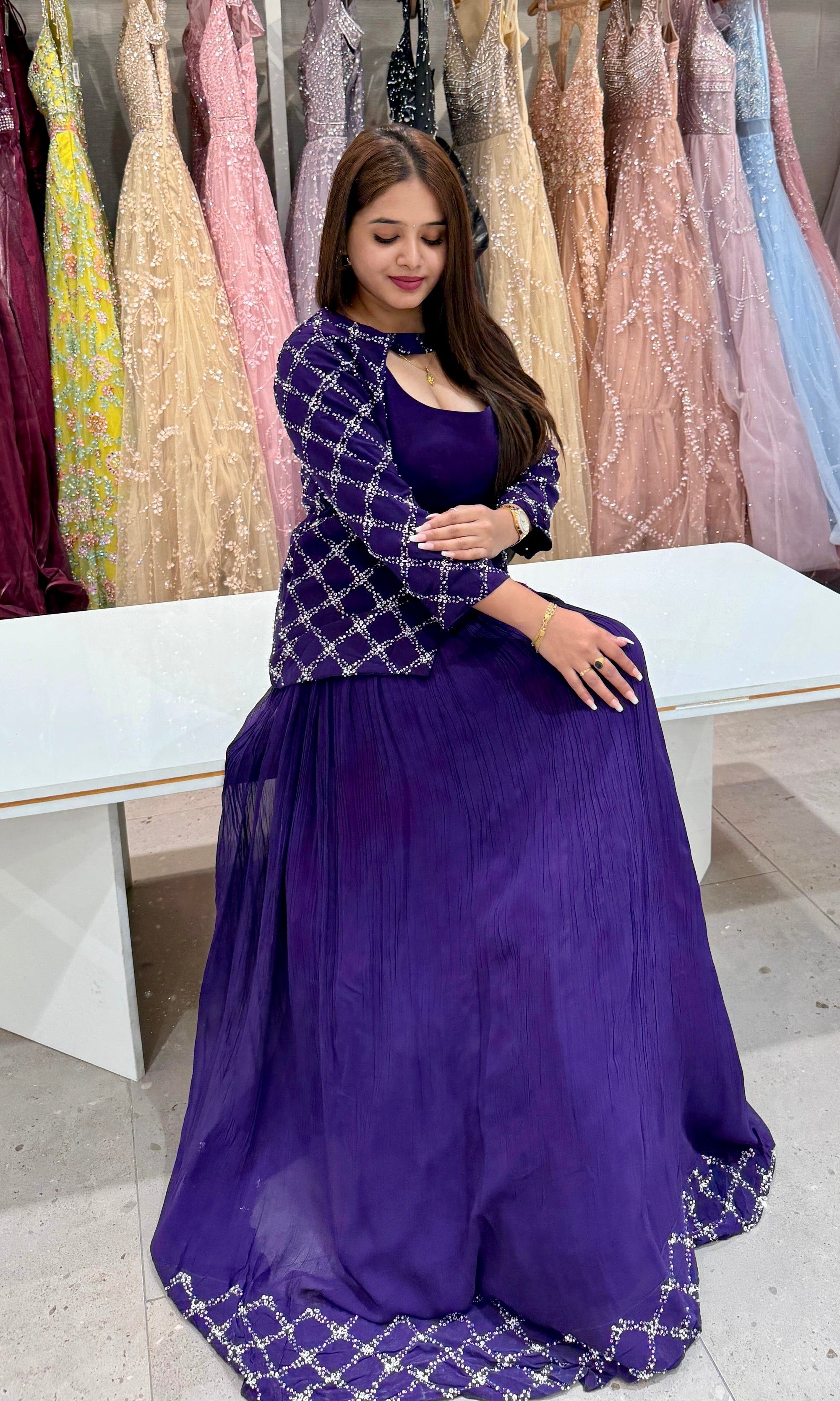 Purple long dress with jacket