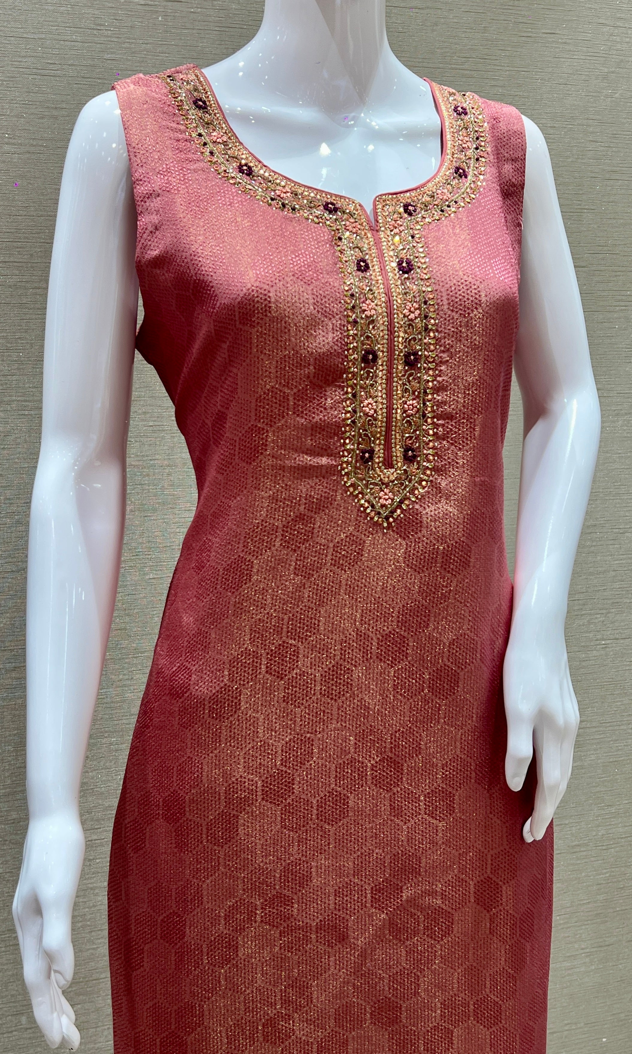 Onion Pink Gold Zari Embellished Kurta Set