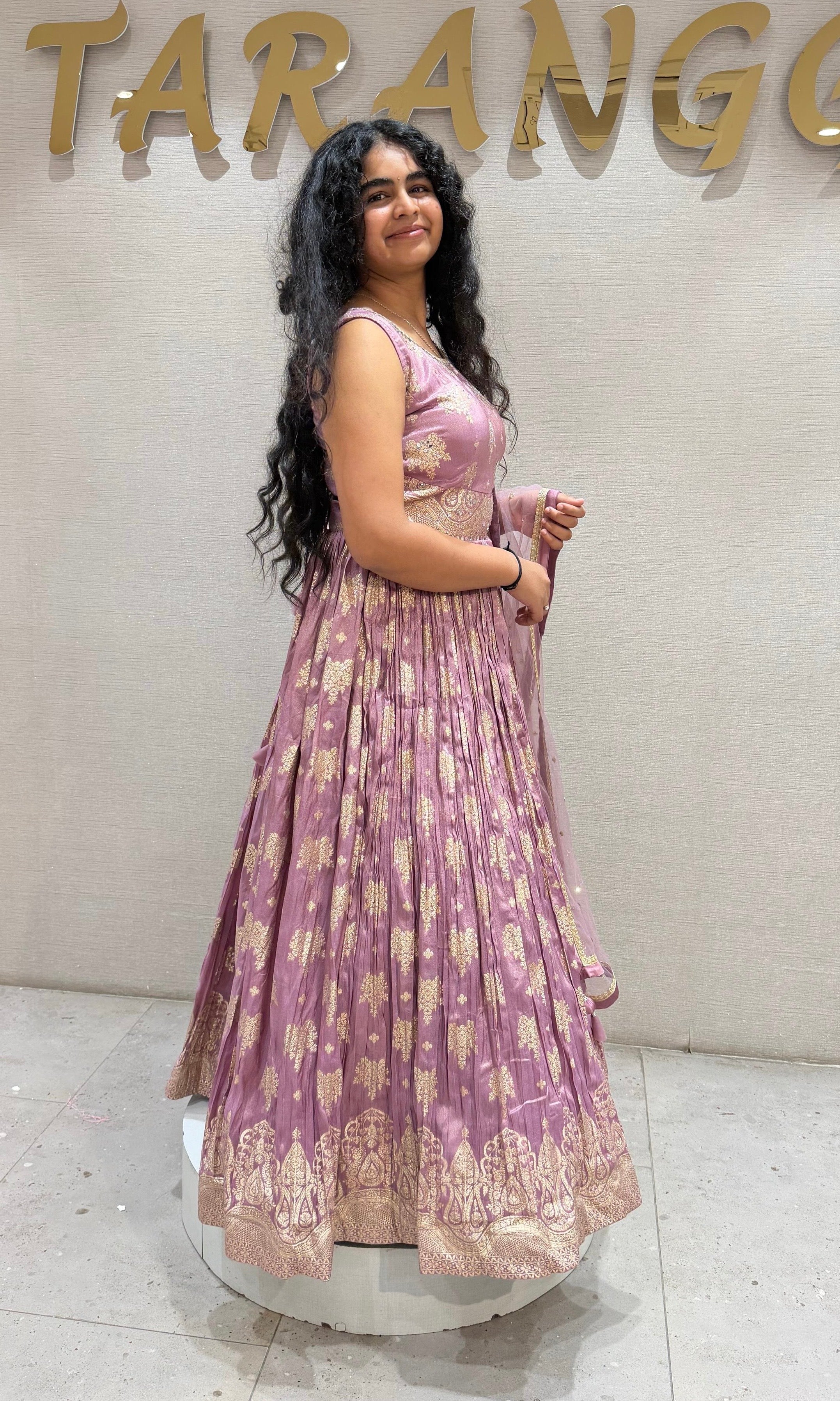 Purple Floral Embroidered Lehenga with Net Dupatta
