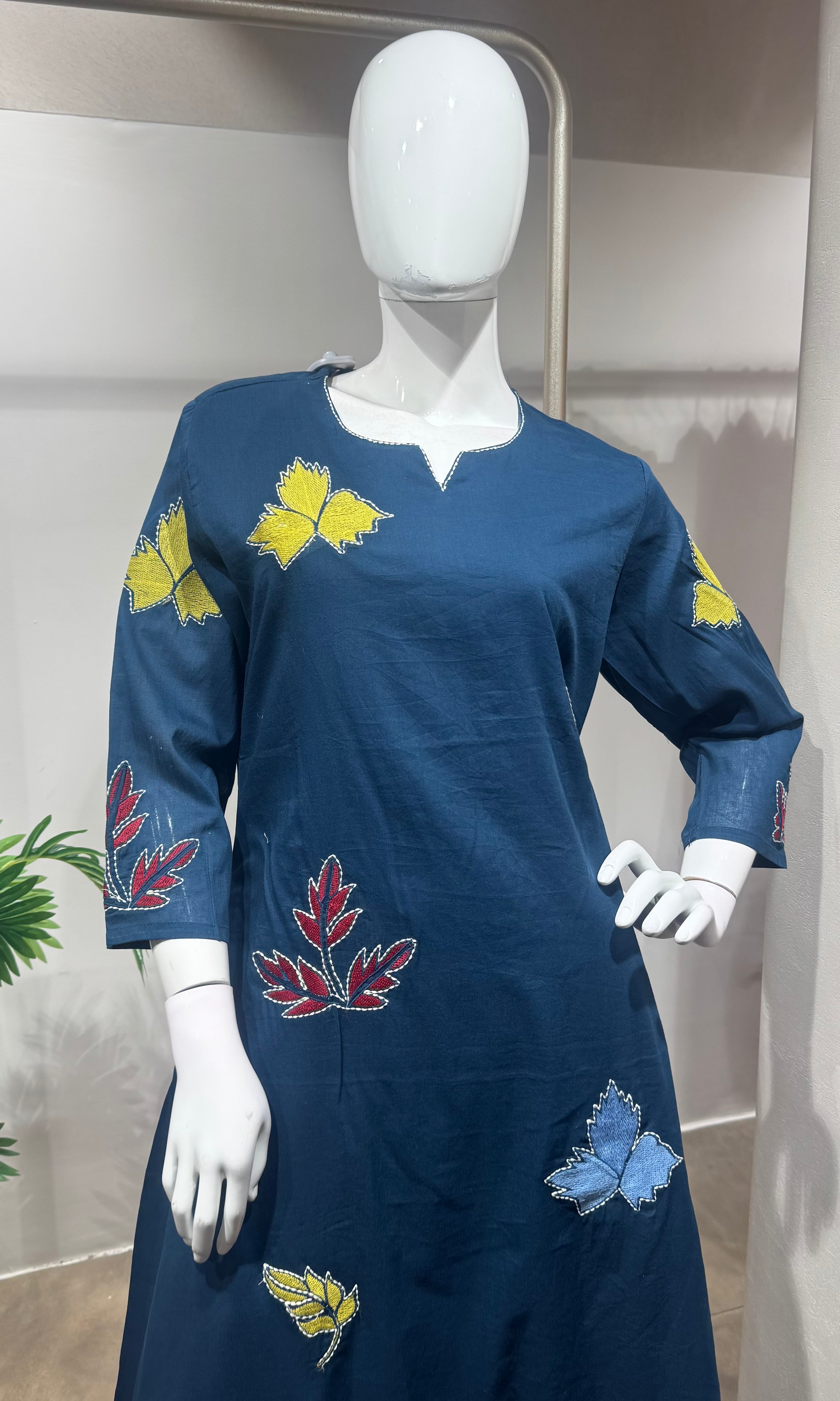 navy blue Chanderi cotton kurta set