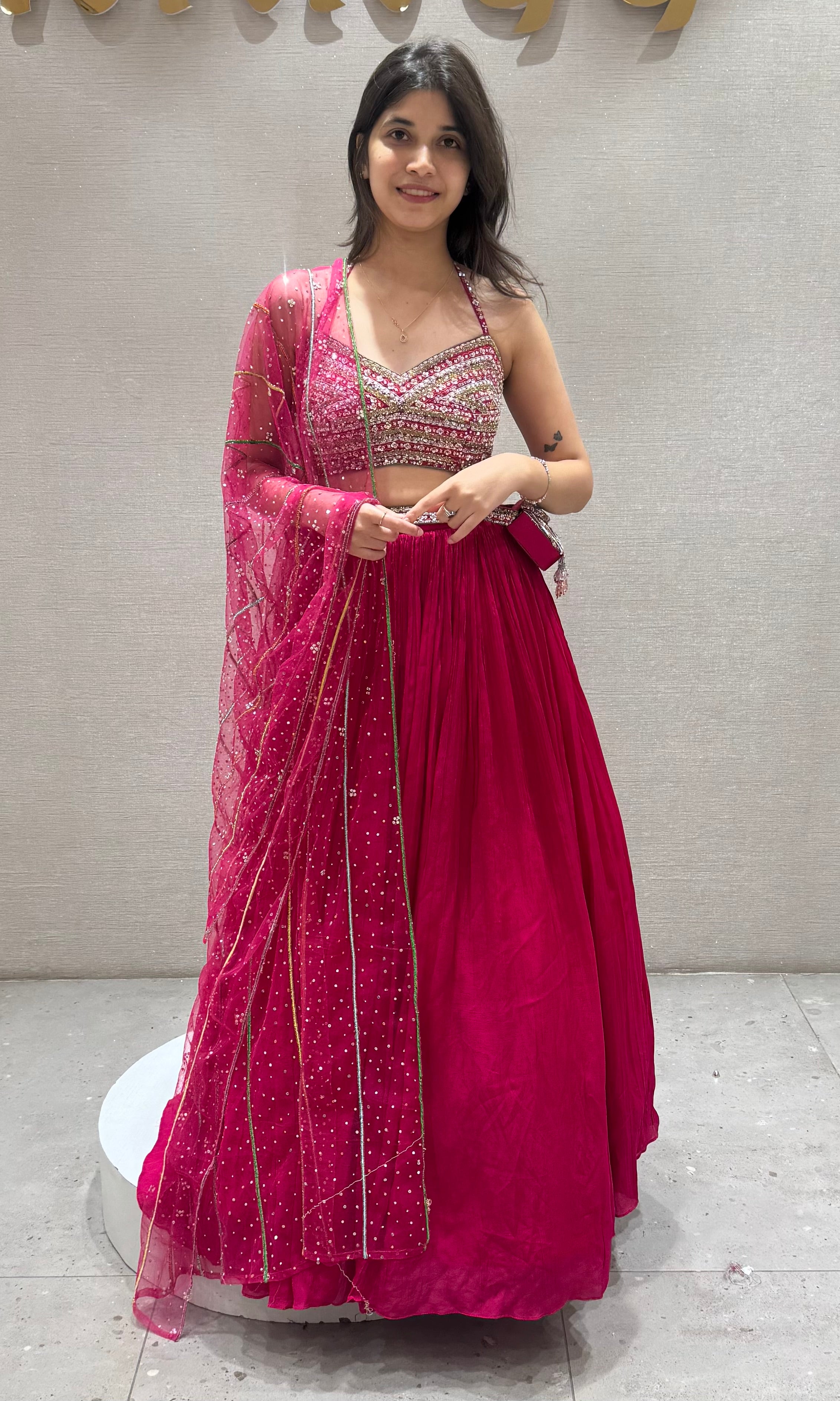 Rani Pink Silk Embroidery Lehenga Choli