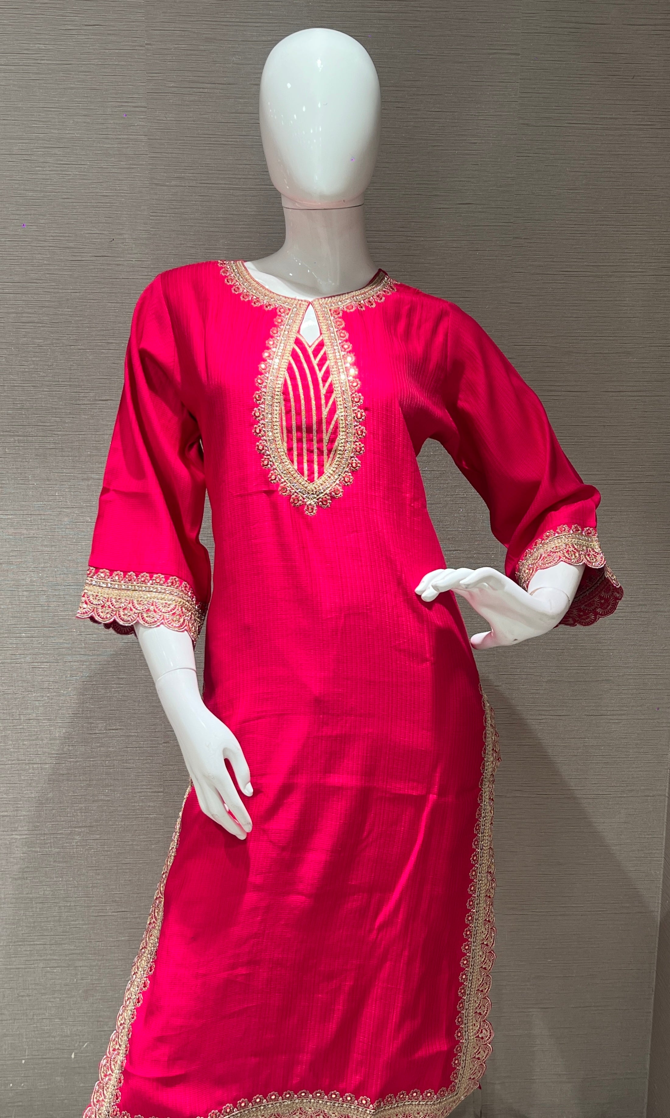 Rani pink gold embroidery kurta set