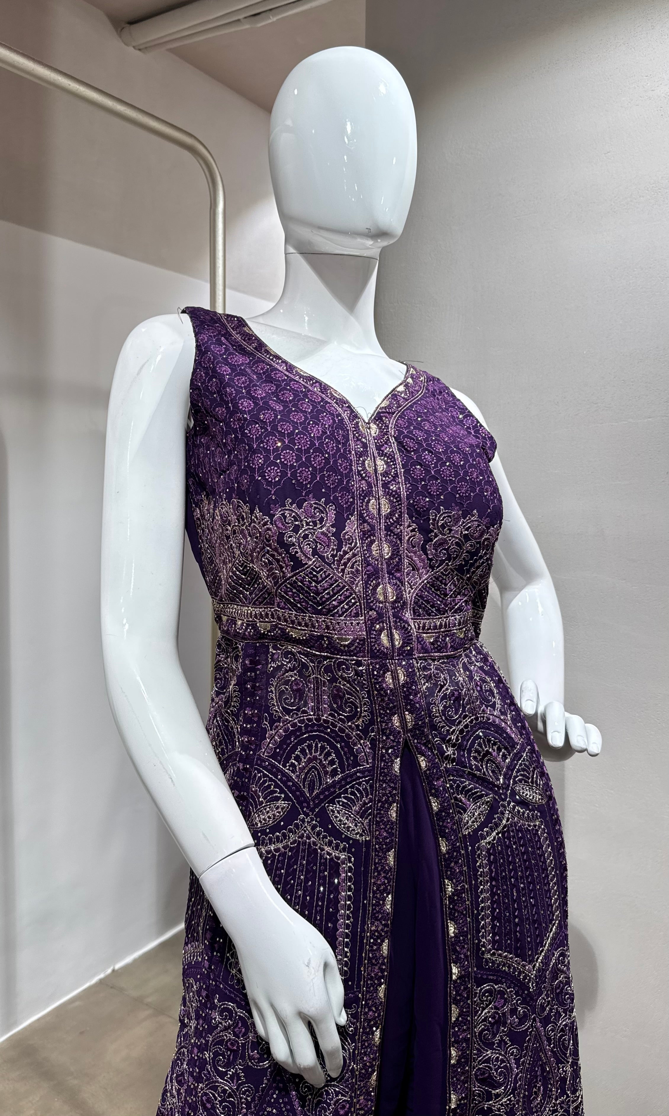 PURPLE FRONT SLIT ANARKALI & PALAZZO SET