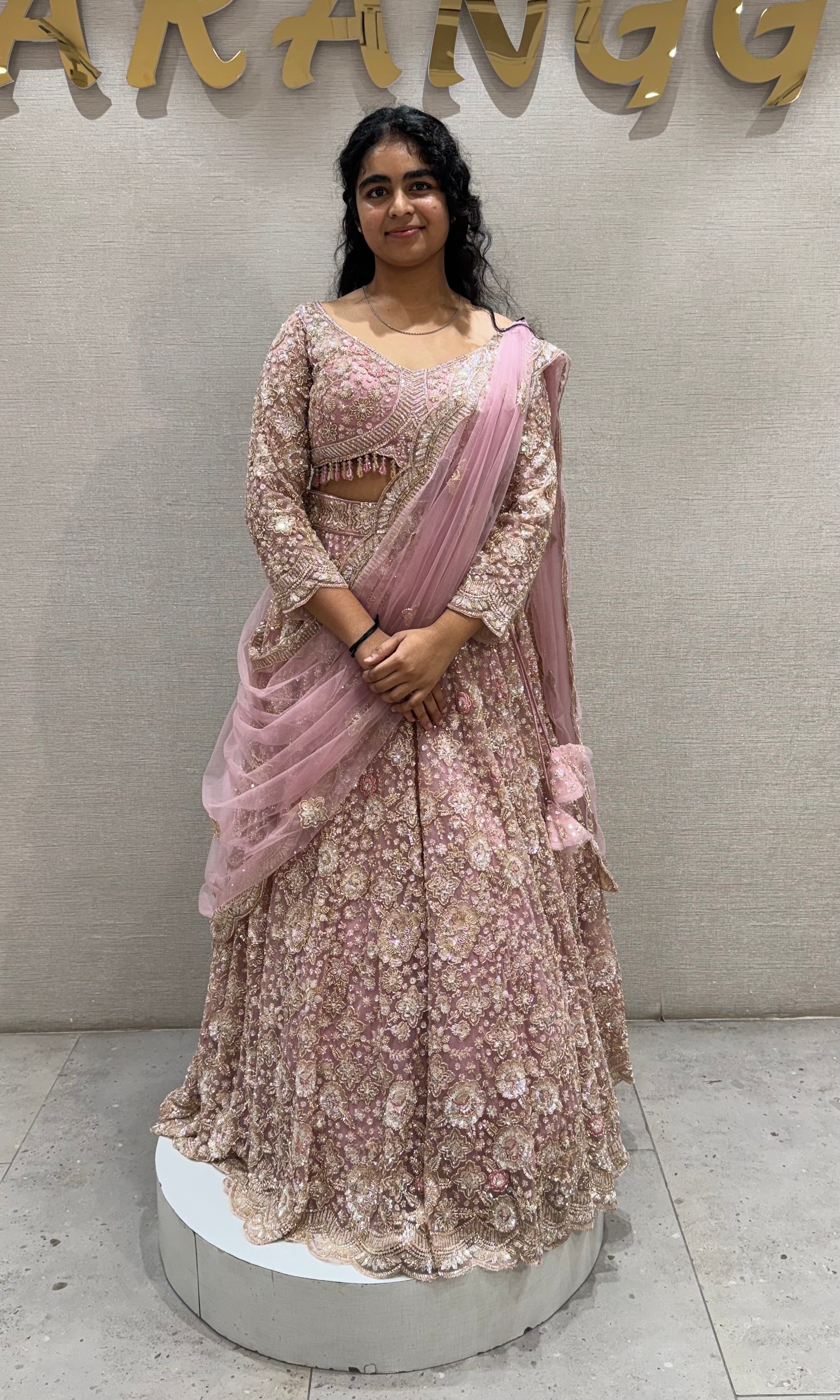 Onion pink Embroidered Net Lehenga Set