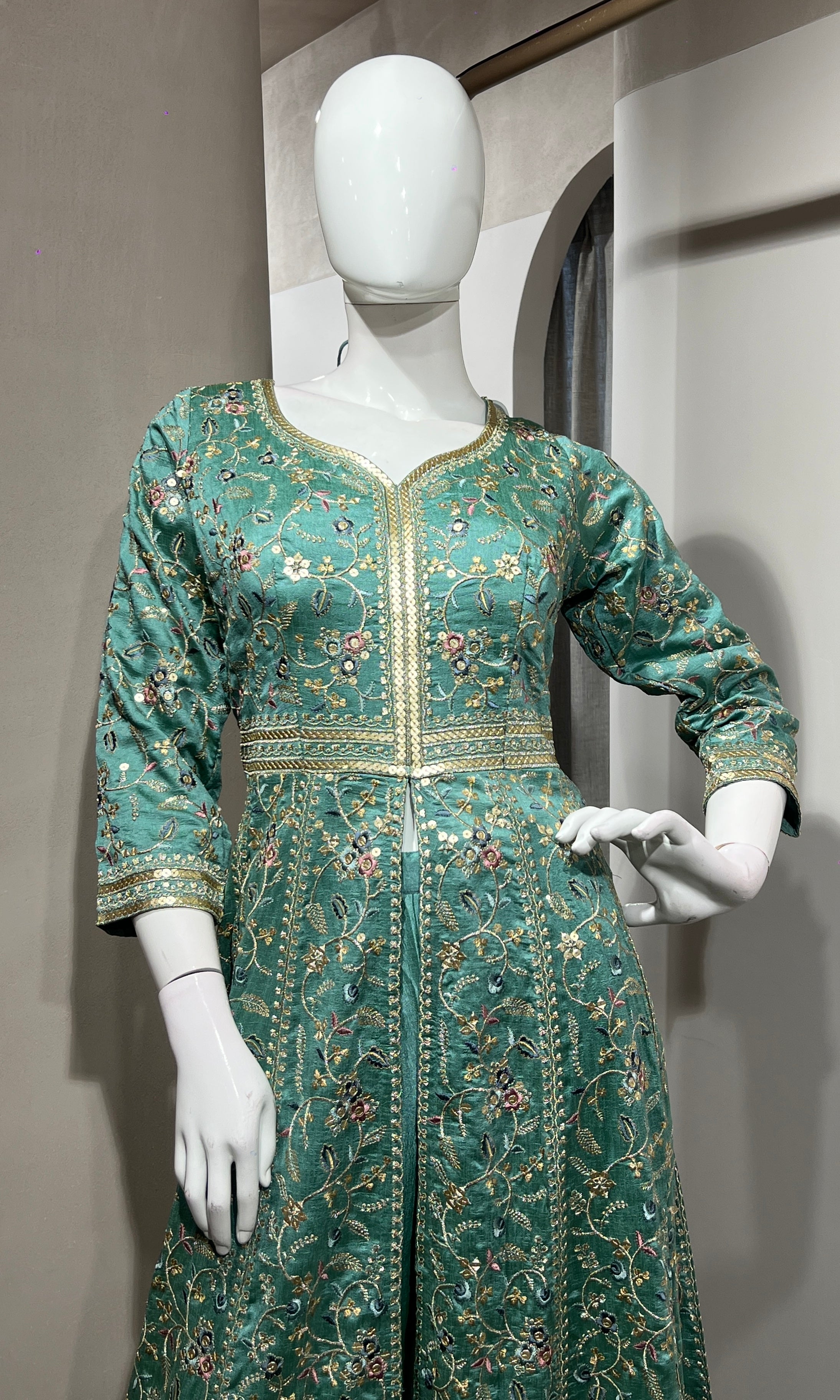 Sea green FRONT SLIT ANARKALI SET
