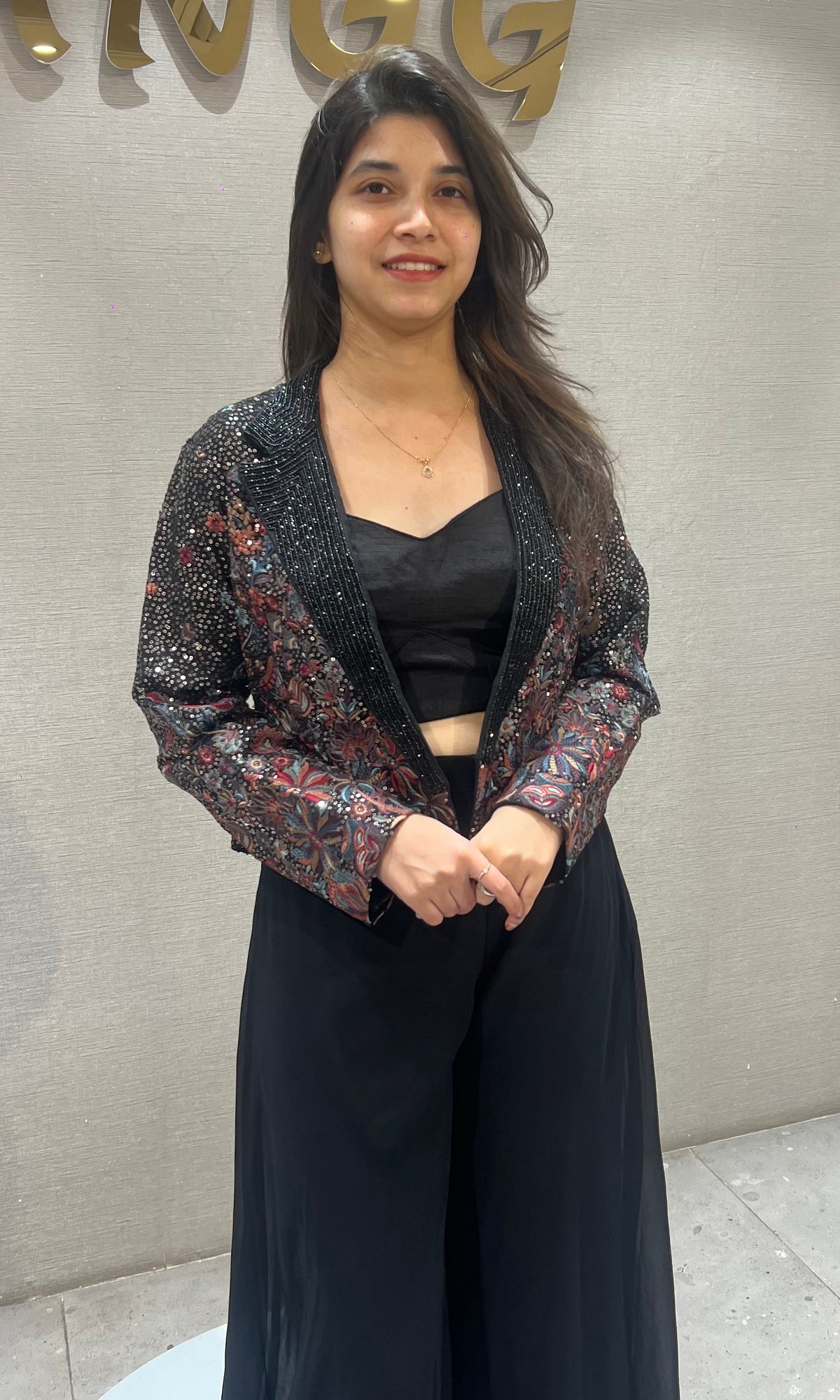 Black Palazzo Set with Embellished Jacket