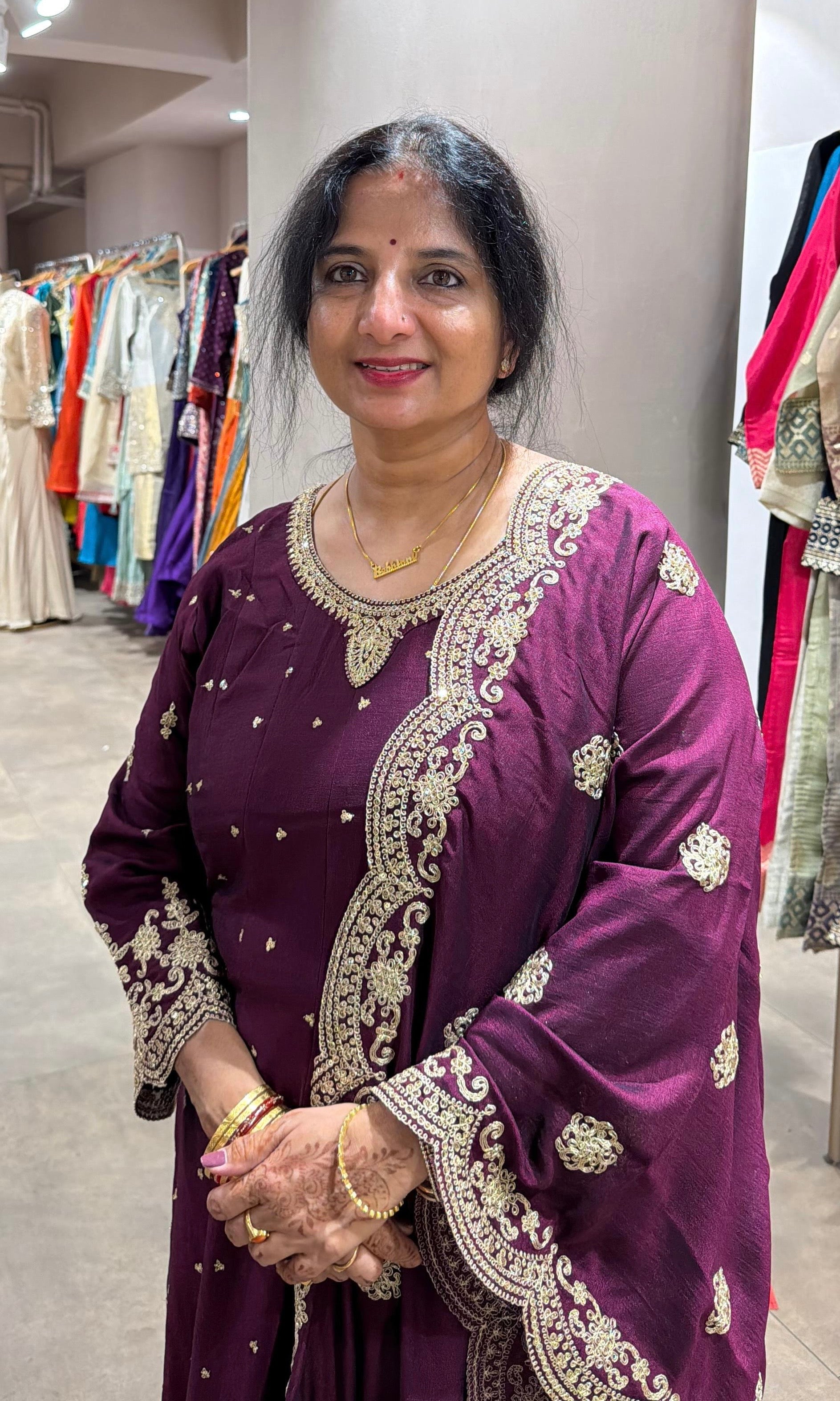 Wine GOLDEN EMBROIDERED ANARKALI