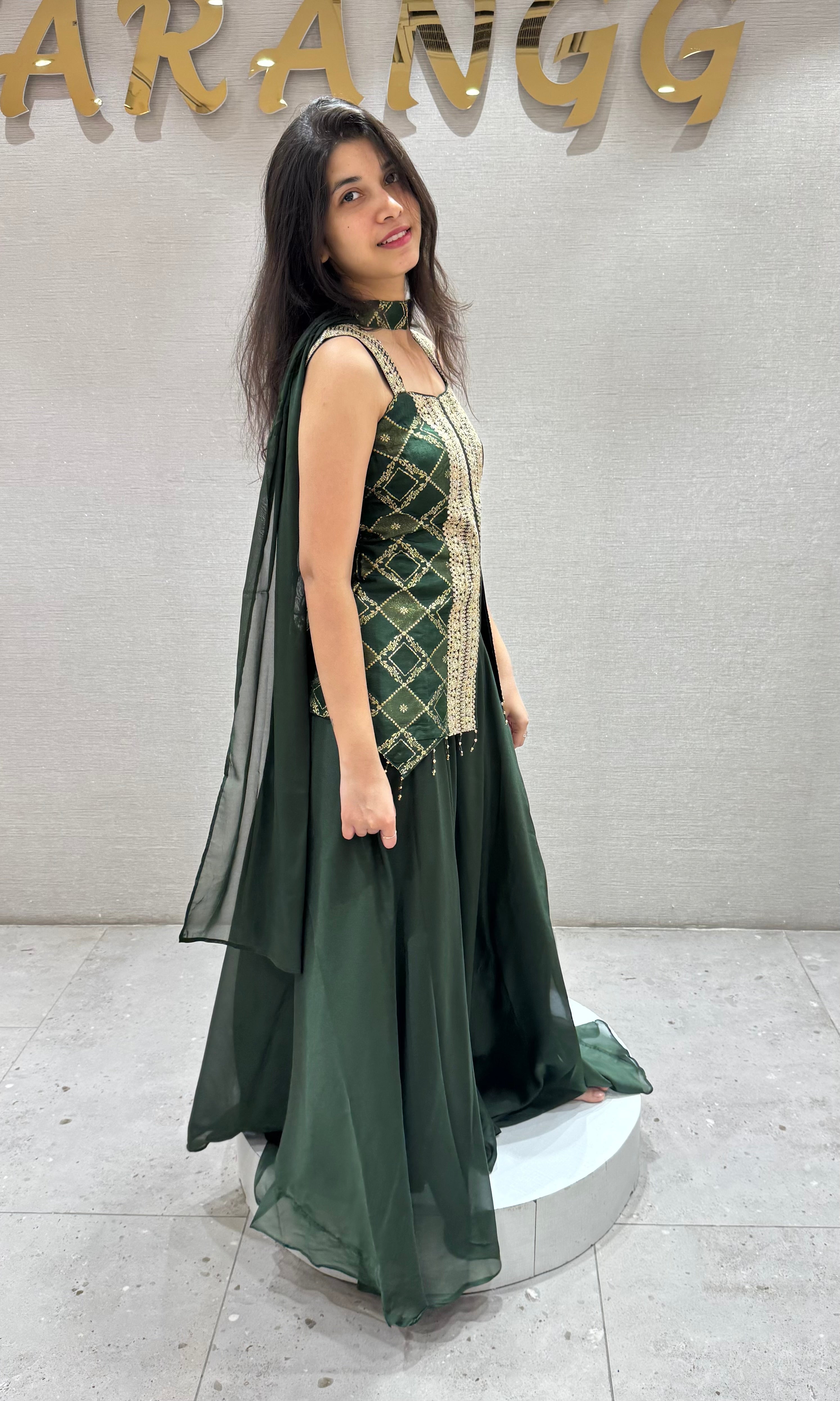 Green GOLDEN PEPLUM PALAZZO SET