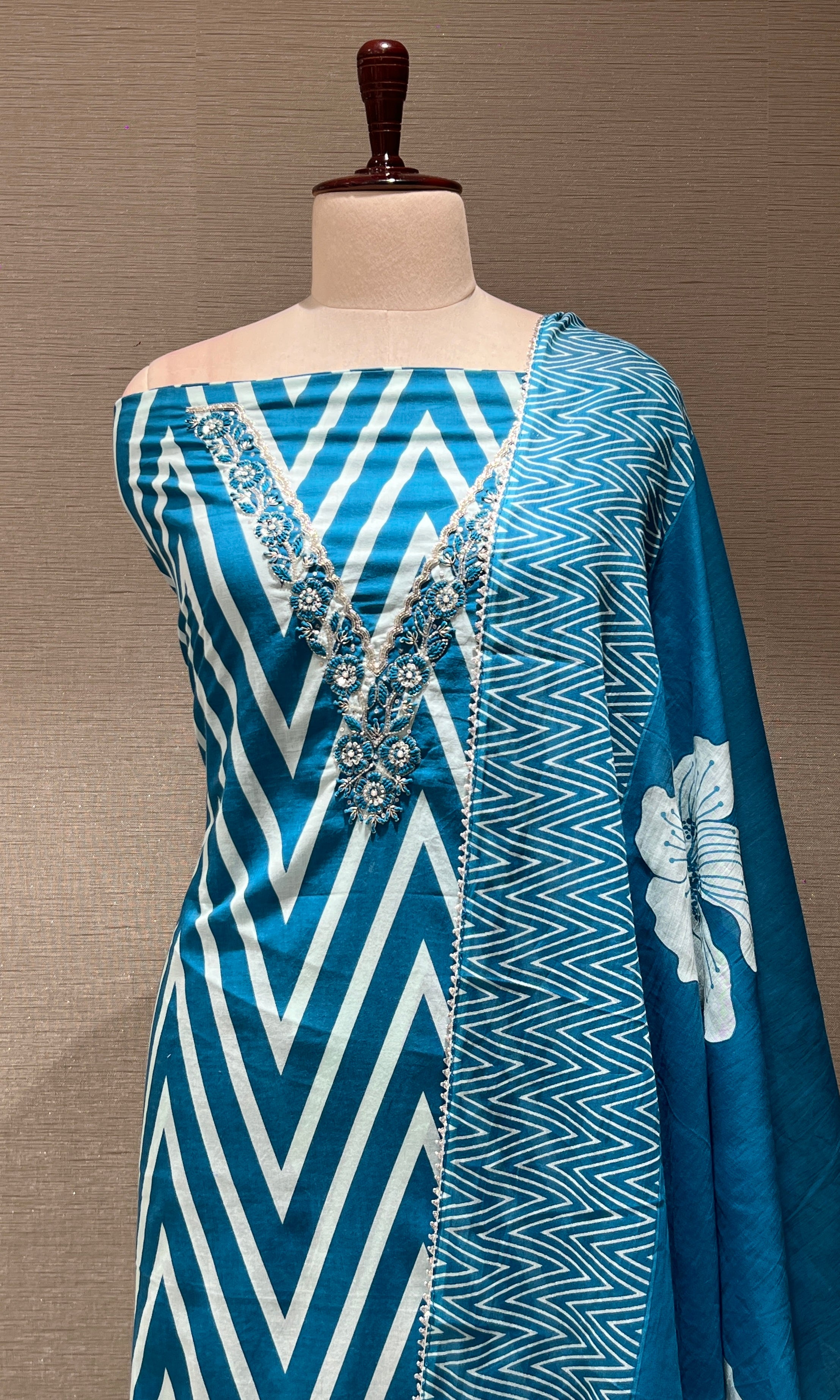 Blue floral dress material