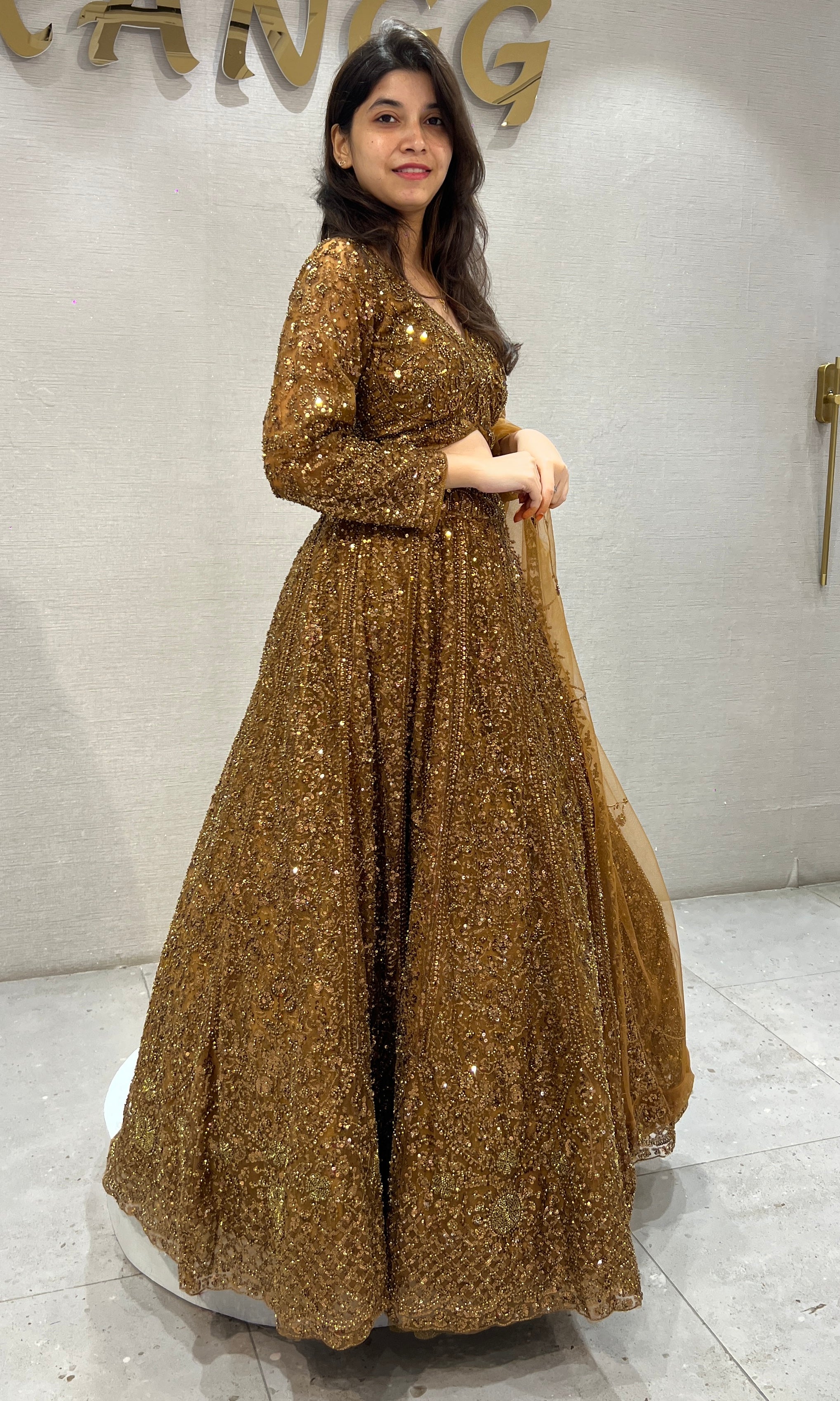 Brown Gold Sequin Lehenga Set