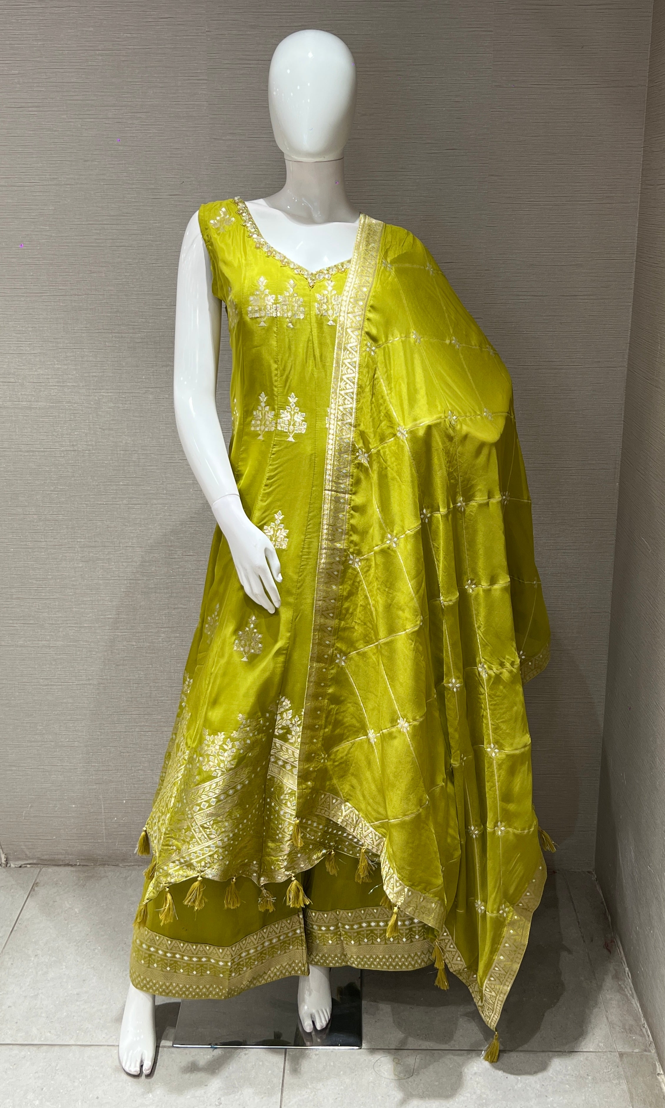 Green Anarkali with palazzo pants