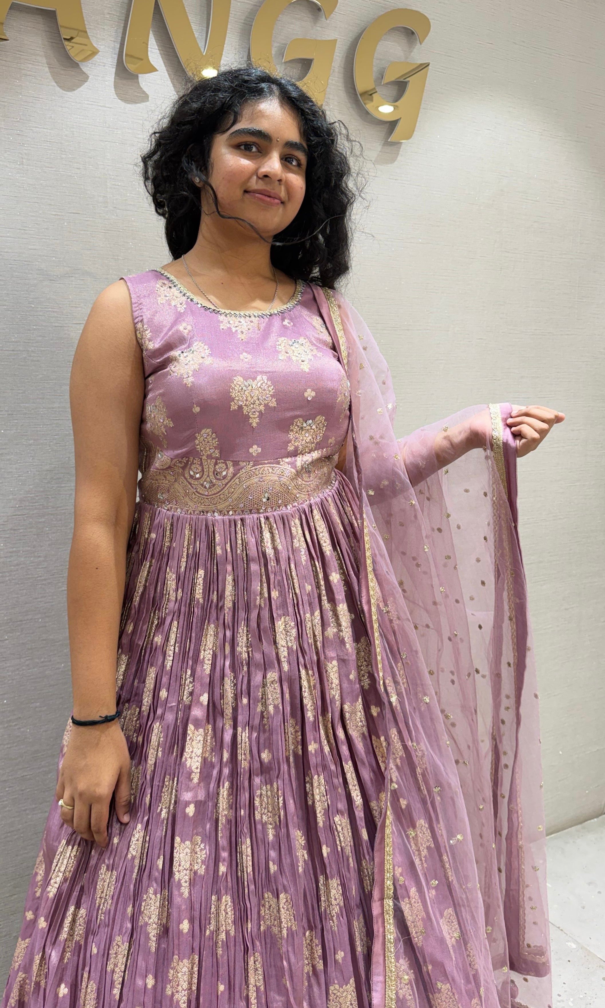 Purple Floral Embroidered Lehenga with Net Dupatta