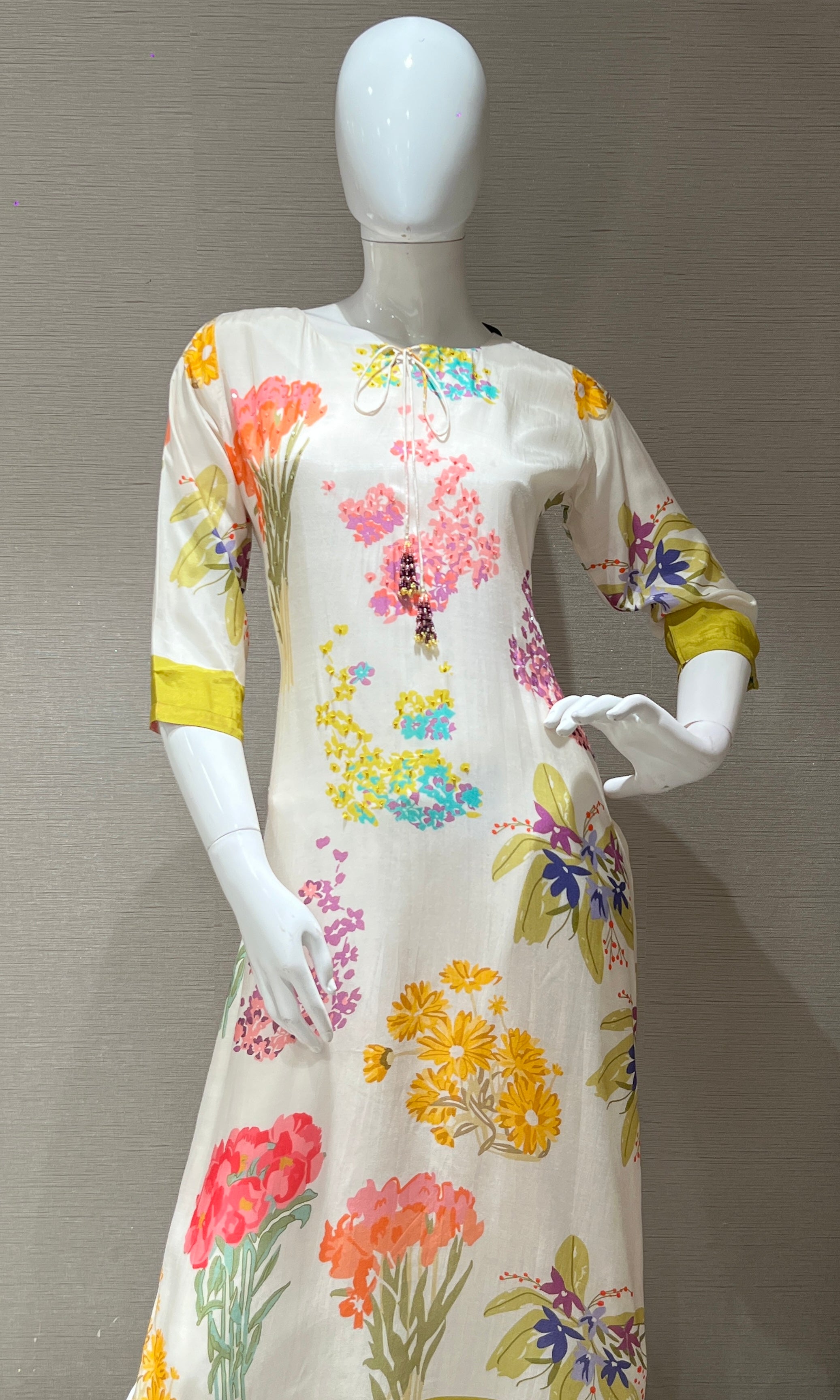 Cream Floral Print Kurti