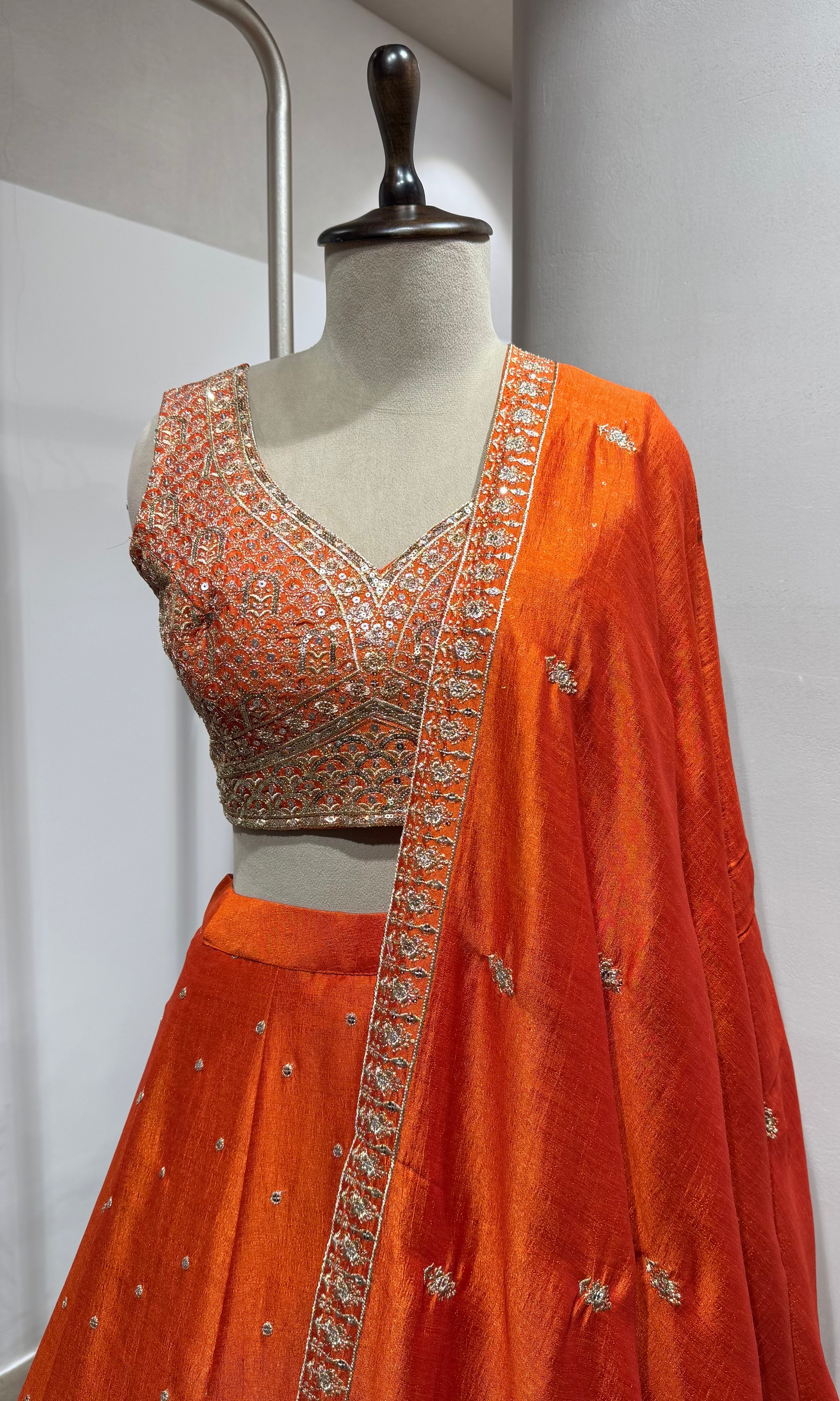 Orange Silk Zari Embroidery lehenga set