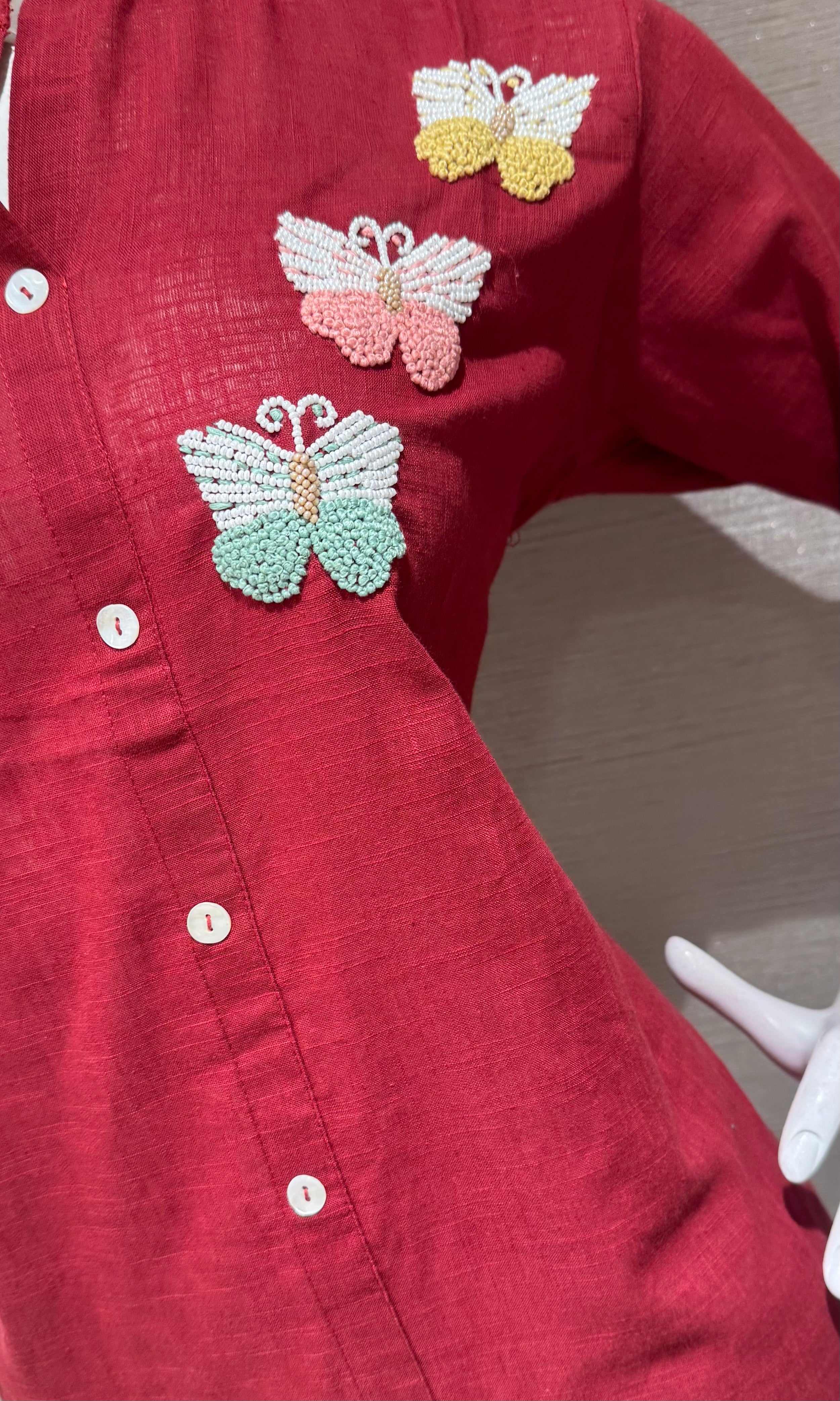 Red Floral Butterfly Cord Set